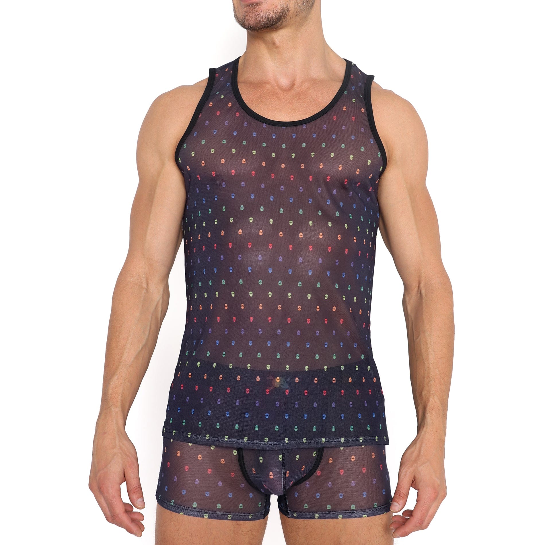 Pride Ditsy Skull Black Sheer Mesh Tank Top - Gothic Punk Fashion for Women - Perfect for Concerts, Halloween & Alternative Outfits