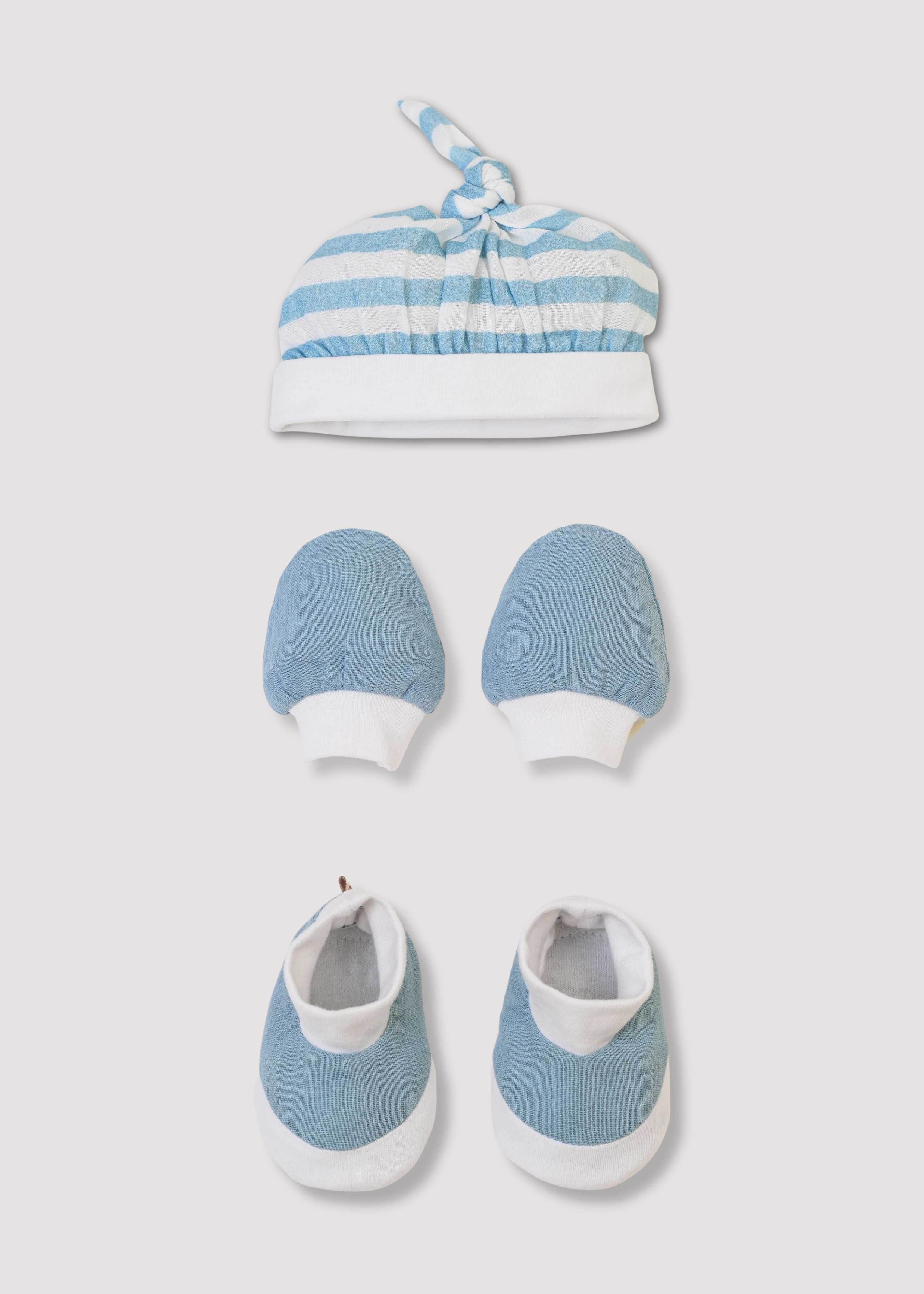 Baby Winter Hat Mittens Booties Set - Soft Warm Blue Knit Newborn Accessories for Cold Weather Outdoors & Photo Shoots