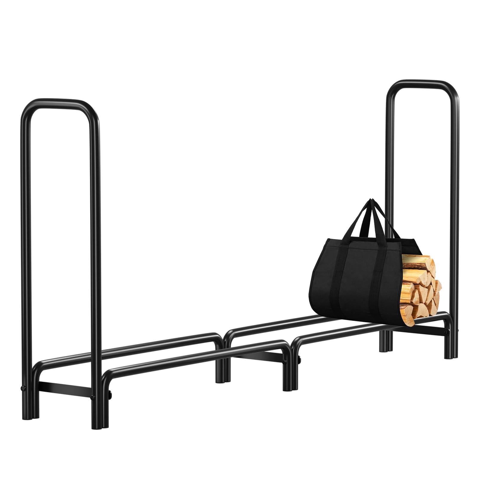DOEWORKS 8 FT Heavy Duty Steel Firewood Rack - Holds 1/2 Cord of Firewood - Outdoor Log Storage Rack for Patio, Backyard, and Fireplace Use