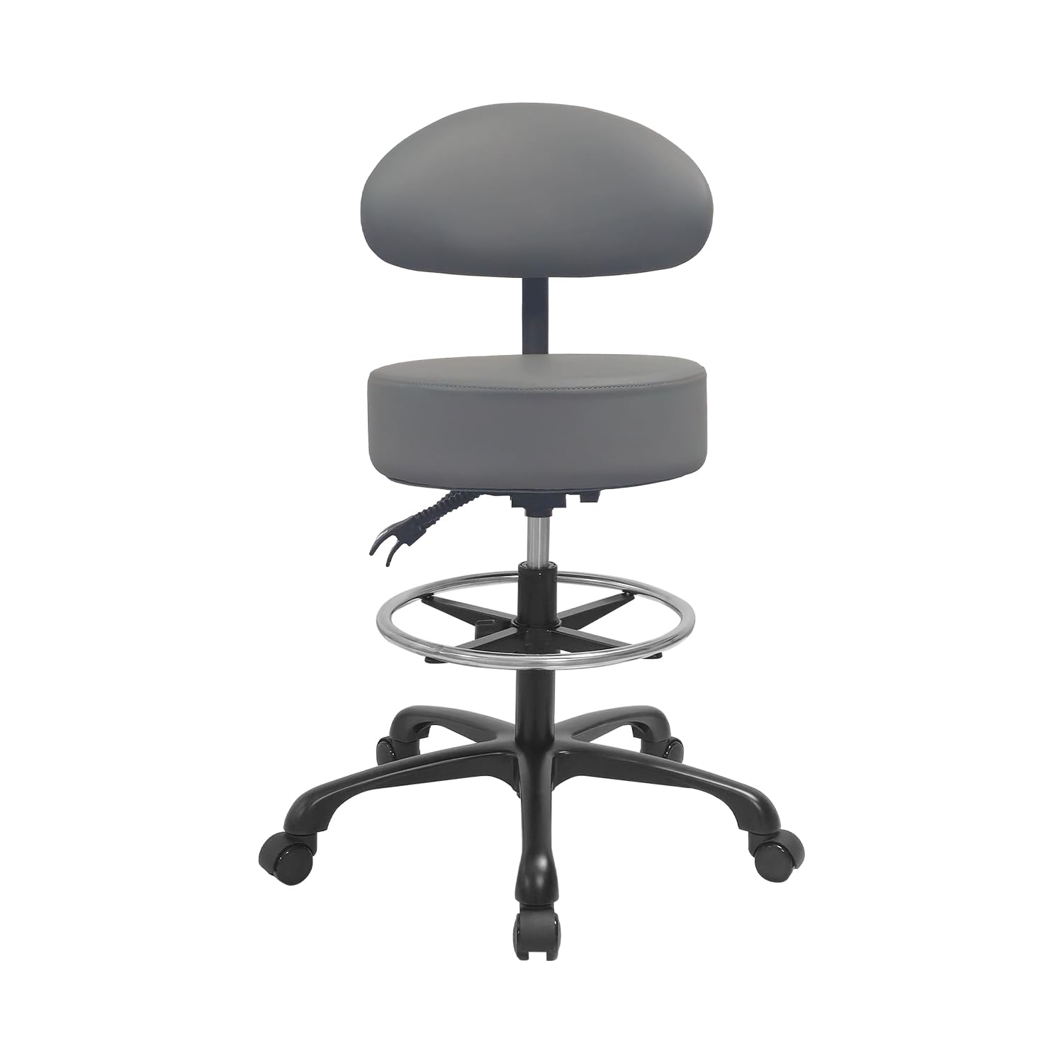 Swivel Rolling Stool with Thick Padding - Adjustable Round Chair with Wheels for Medical, Office, Salon & Shop - Ergonomic Back Support (Gray) - Perfect for Doctors, Therapists & Workstations