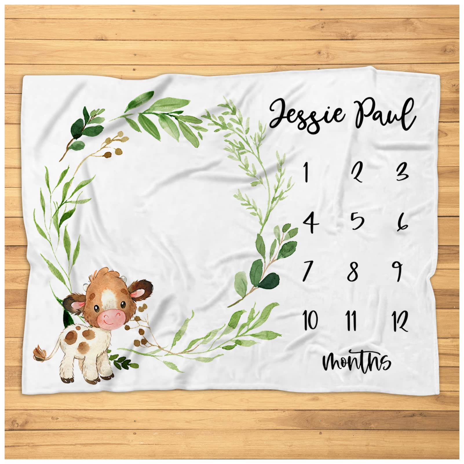 Personalized Baby Cow Milestone Blanket for Boys - Super Soft Plush Farm-Themed Growth Blanket | Perfect for Newborn Photos, Monthly Milestones & Nursery Decor