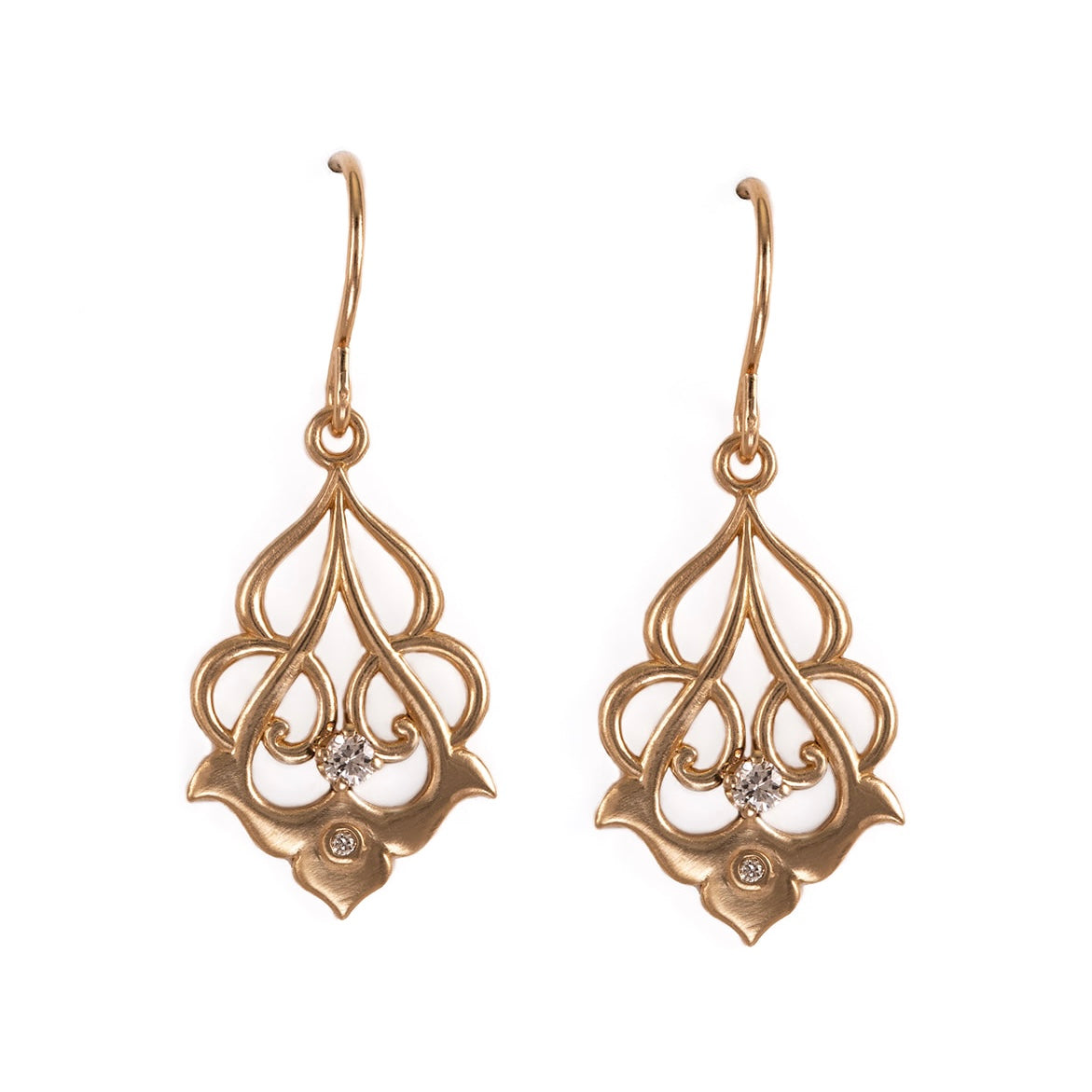 14K Art Nouveau Scroll Diamond Earrings – Vintage Style Dangle Earrings for Women, Perfect for Weddings, Parties & Special Occasions