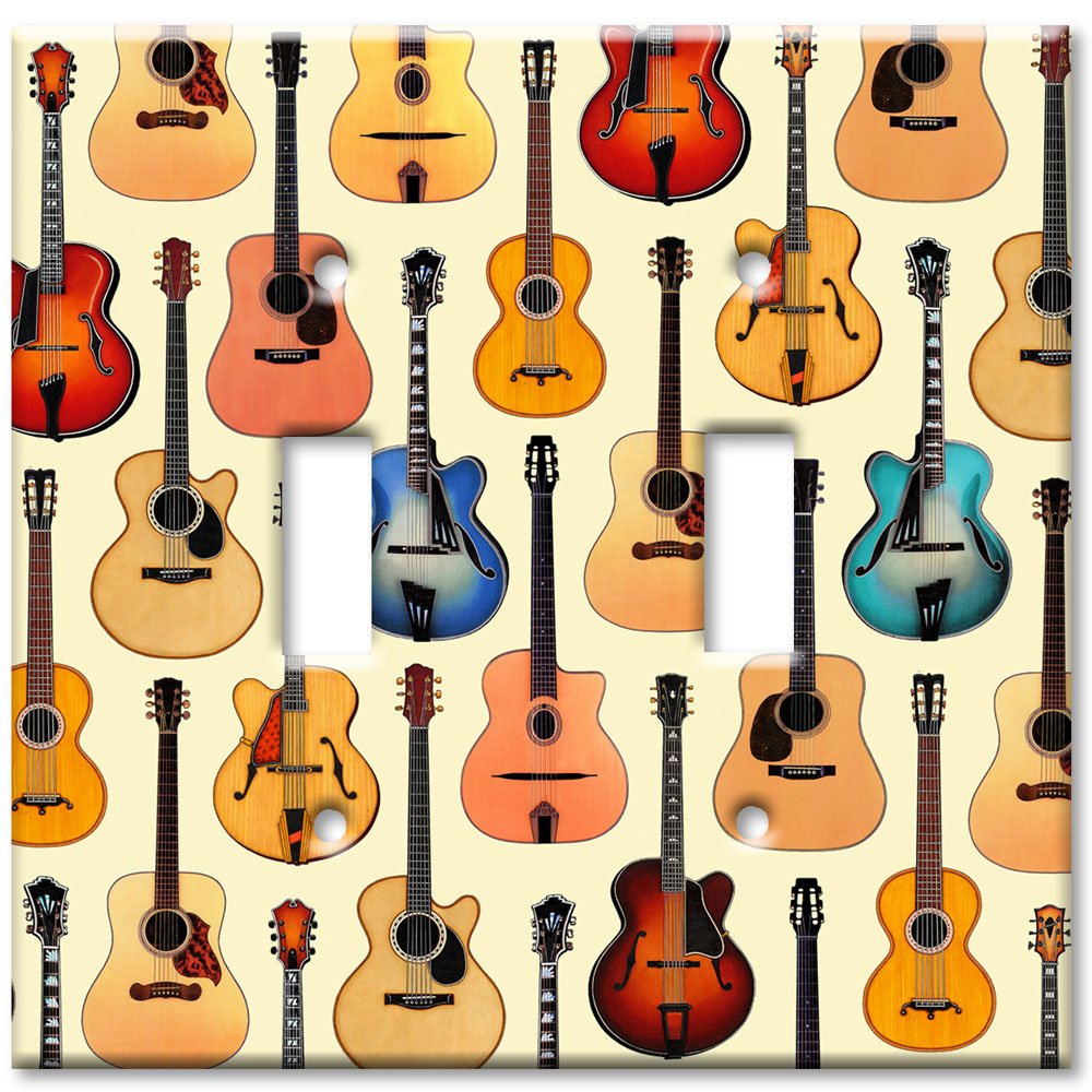 Acoustic Guitar Art Plates - Decorative Double Toggle Switch Covers for Wall Outlets | Perfect for Music Rooms, Studios & Guitar Lovers' Homes