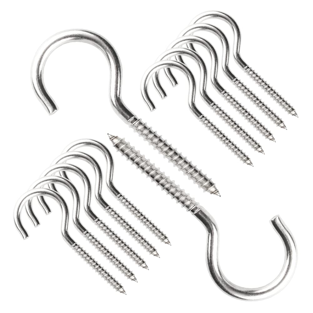 3.5 Inch 304 Stainless Steel Screw Hooks - 12 Pack Heavy Duty Metal Hanging Hooks for Ceiling, Wall, Kitchen, Plants & Mugs - Rustproof Cup Hooks for Home, Garage & Outdoor Use
