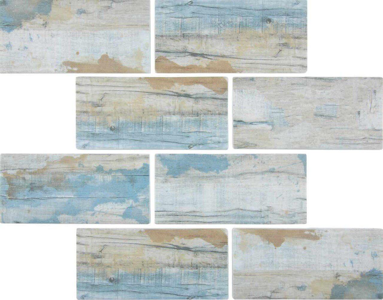 Antique Blue 3x6 Inch Glass Subway Tile - Vintage Wood Look Backsplash for Kitchen & Bathroom Renovation