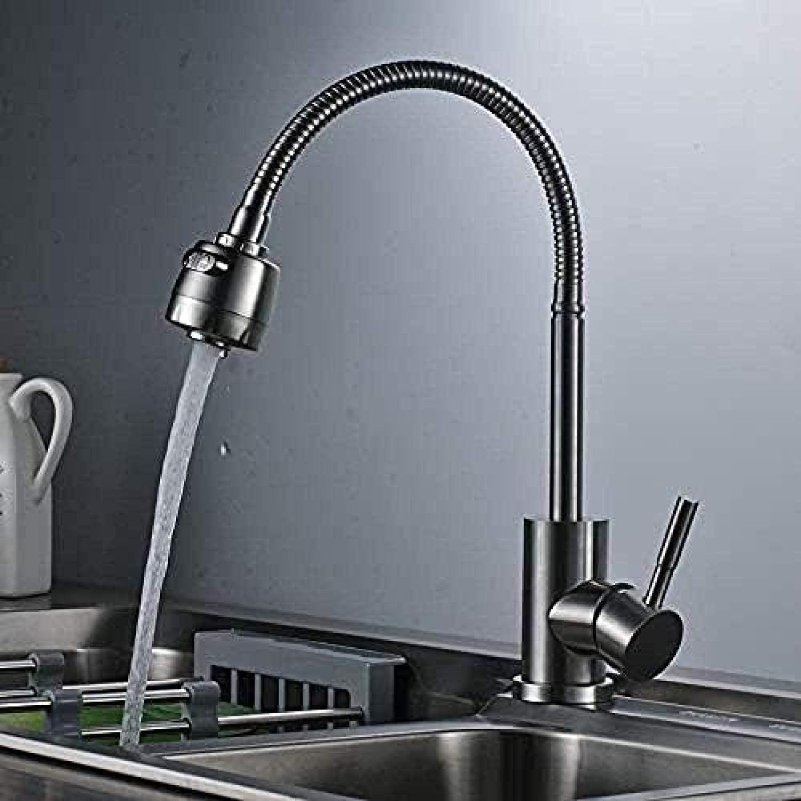 CRJUS Stainless Steel Single Lever Kitchen Faucet with 360° Rotating Spout - 2-Way Mixing Tap for Modern Kitchen Sinks