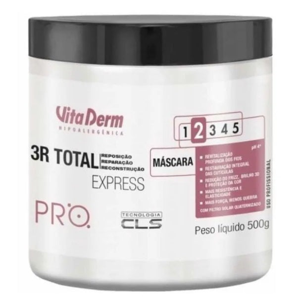 3R Total Express Pro Repair Replenisher Reconstruction Mask 500g - Vita Derm for Damaged Hair Treatment | Deep Conditioning & Hair Restoration | Perfect for Salon Use & Home Hair Care