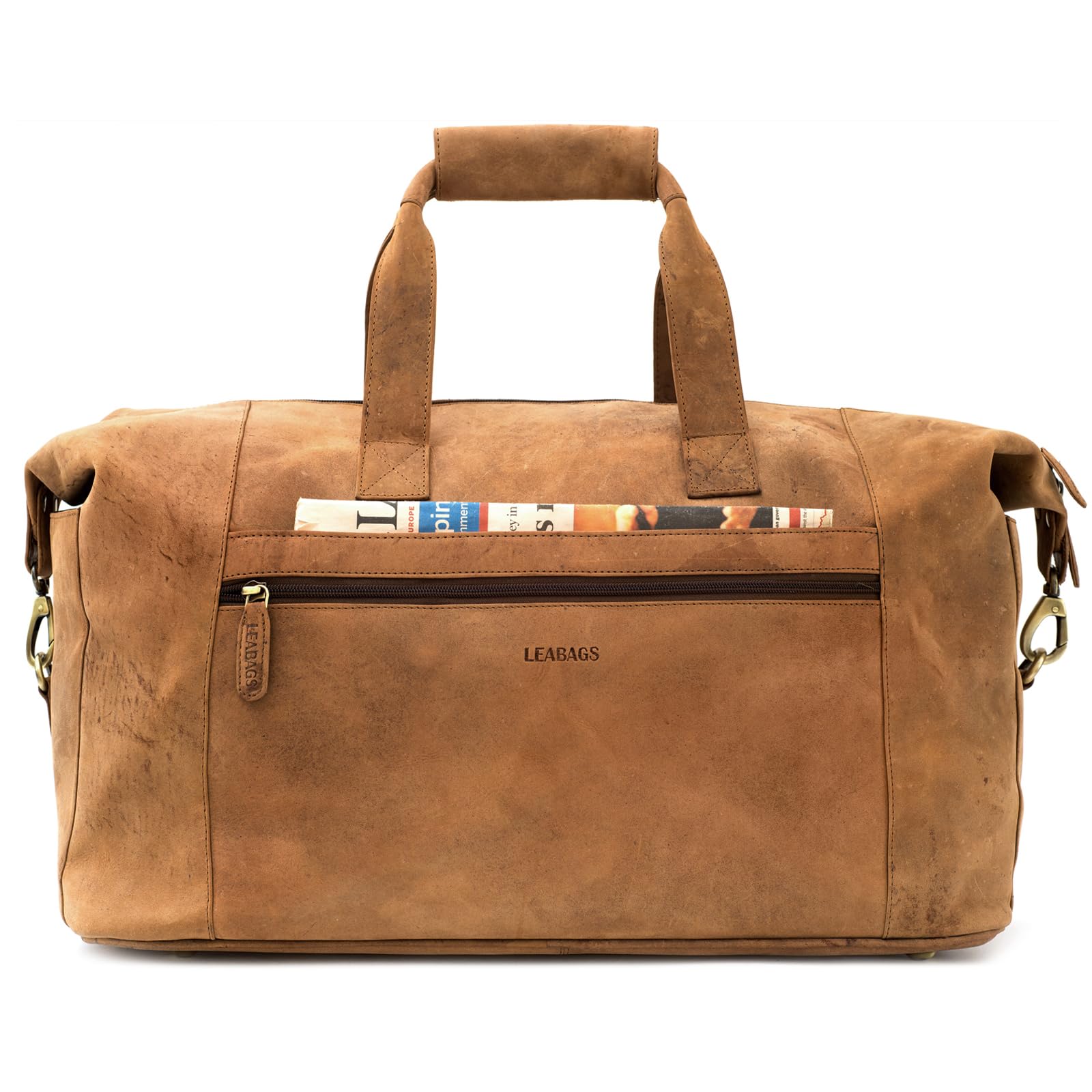 Premium Genuine Leather Weekender Travel Bag - 41L Large Capacity Gym Duffle & Airplane Carry-On - Light Brown Sports Bag for Men & Women - Perfect for Workouts, Business Trips & Weekend Getaways