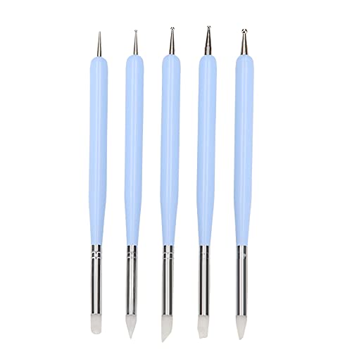 5-Piece Double-Ended Nail Dotting Pen Set - Silicone Nail Art Brushes for 3D Effect & Dotting Designs - Professional Nail Art Tools for DIY Manicures, Salon Use & Gel Polish Application