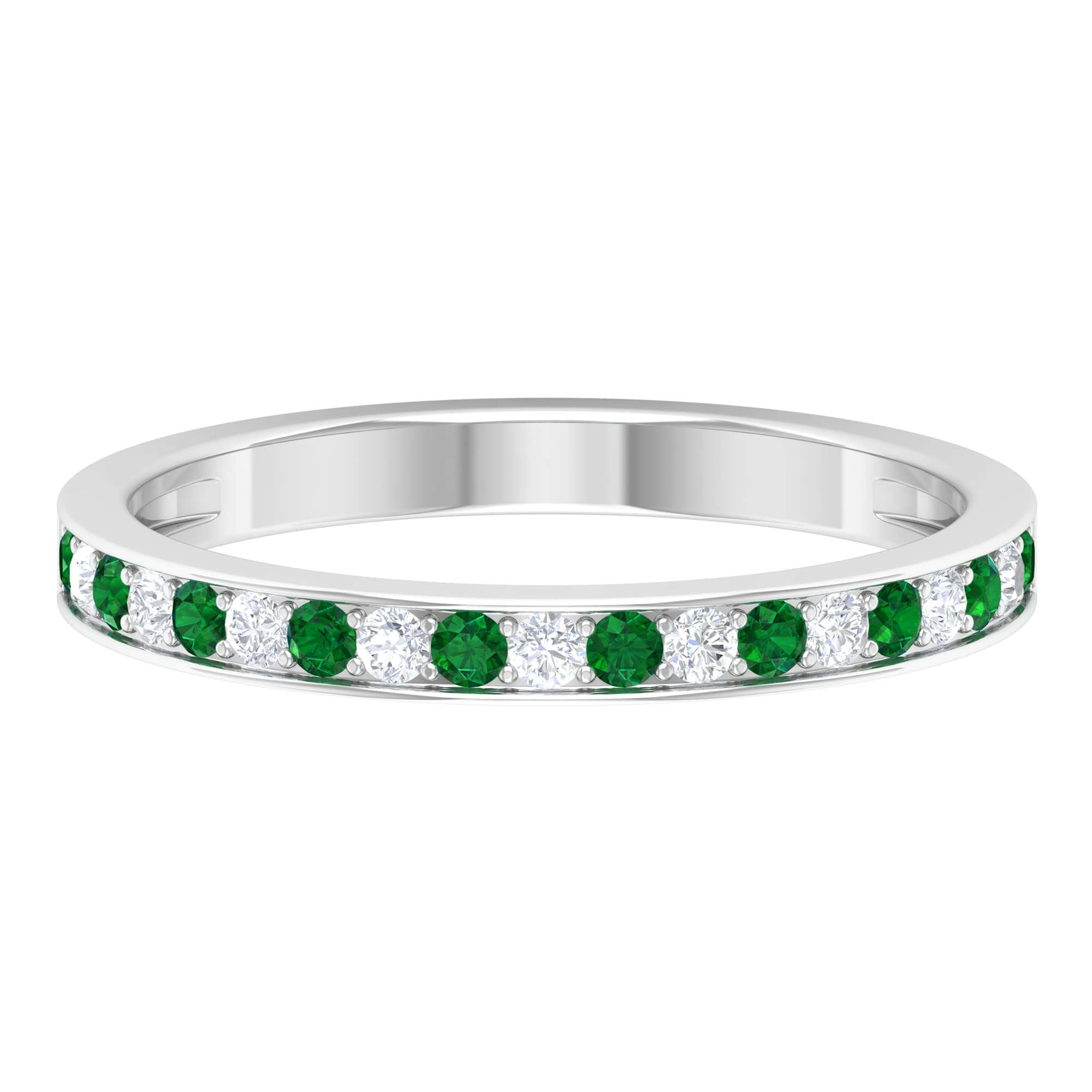 Lab Created Emerald Half Eternity Ring - 0.50 CT Genuine-Looking Emerald & Diamond Accent Ring in 14K Solid Gold for Women | Elegant Wedding Band, Anniversary Gift, Special Occasion Jewelry