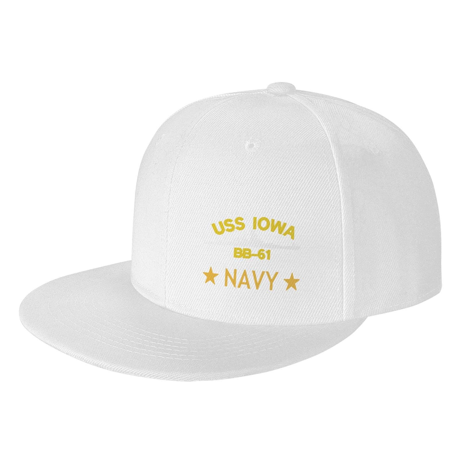 USS Iowa BB-61 Snapback Hat for Men - Adjustable Flat Bill Baseball Cap - Black Trucker Dad Hat for Military Enthusiasts & Navy Veterans