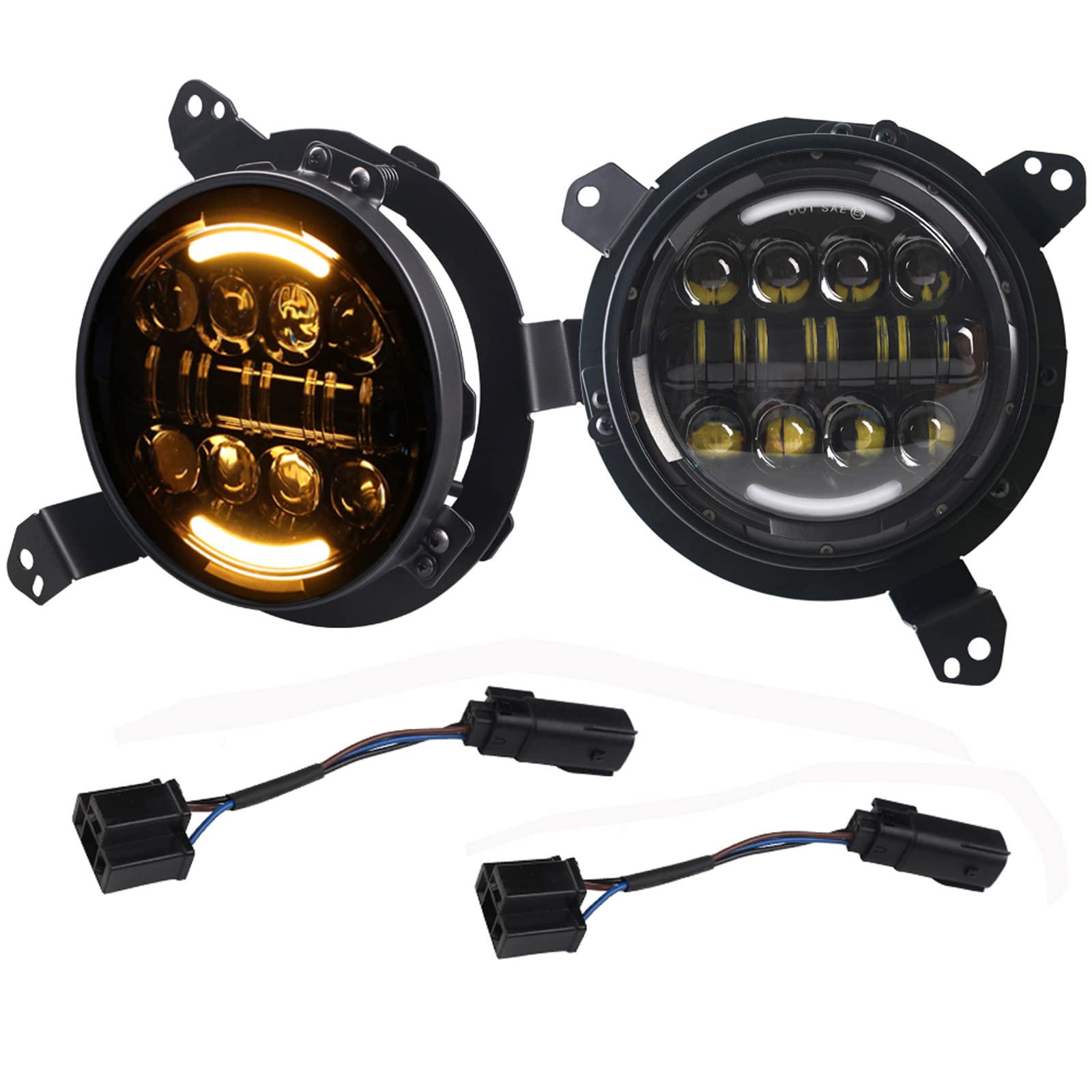 DDUOO 7-Inch LED Headlights for Jeep Wrangler JL & JLU (2018-2021) & Gladiator JT (2019-2021) - 80W White/Amber DRL with Mounting Bracket - High-Performance Off-Road Lighting for Night Driving & Adventure