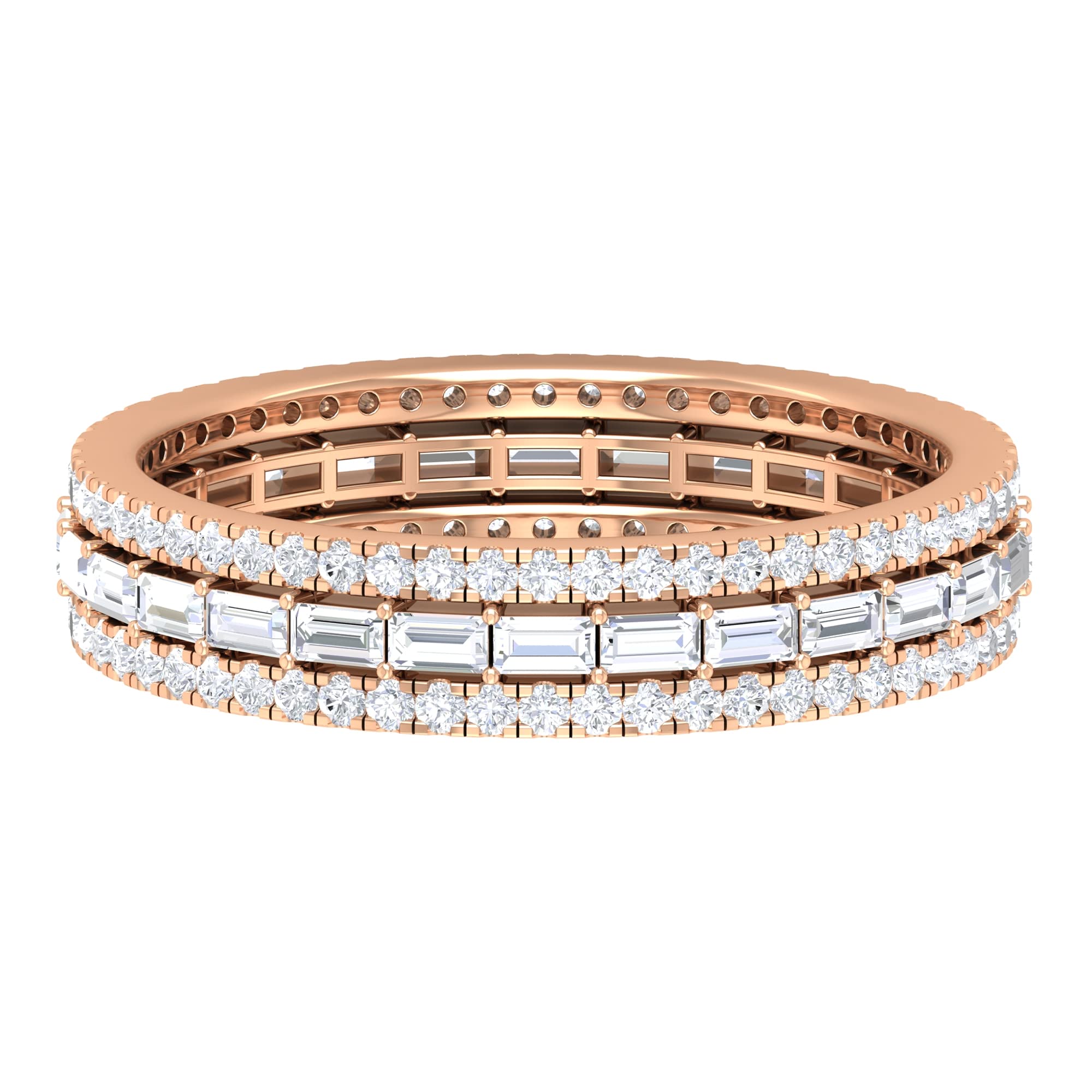 1.25 CT Moissanite Wedding Ring for Women - 14K Solid Gold Baguette & Round Cut Certified Moissanite Engagement Band - Perfect for Bridal, Anniversary & Special Occasions