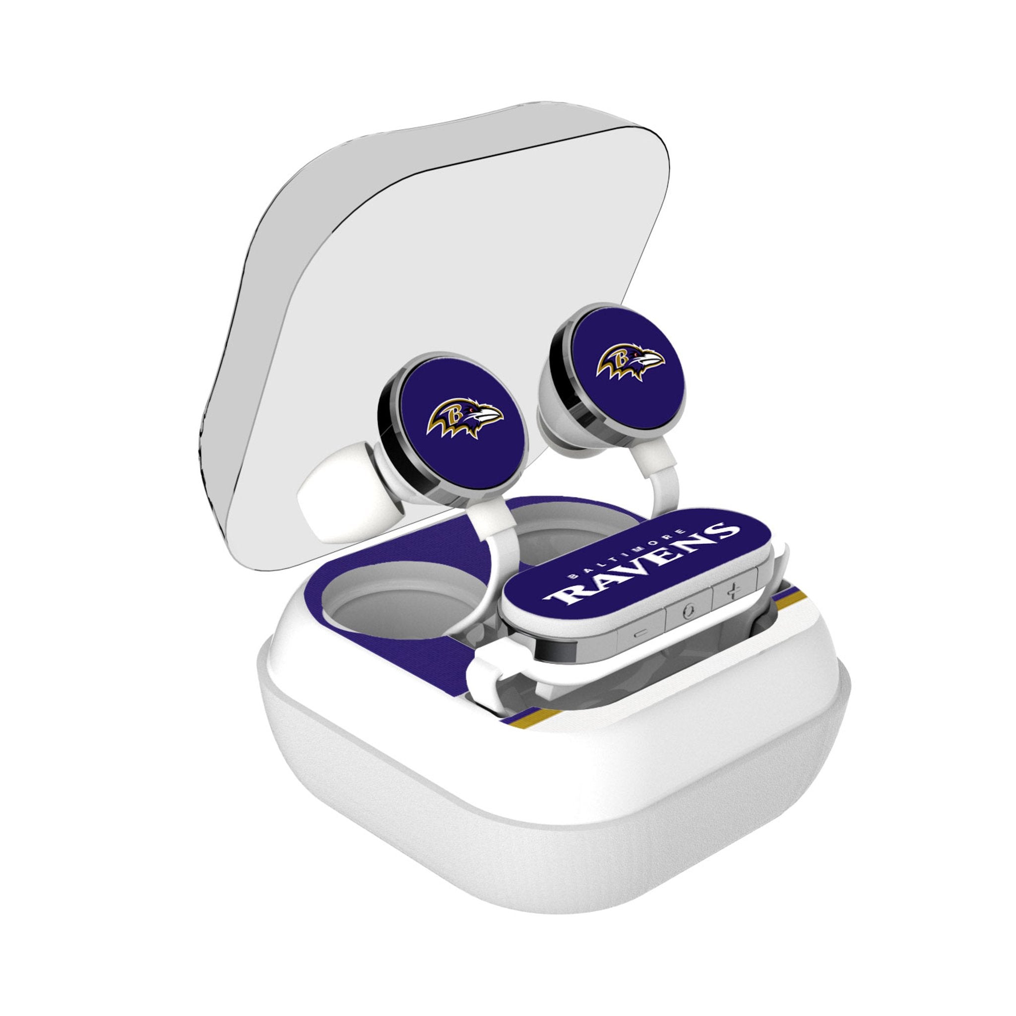 Baltimore Ravens NFL Team Wireless Earbuds with Stripe Design - Bluetooth Headphones for Sports, Workouts & Game Day