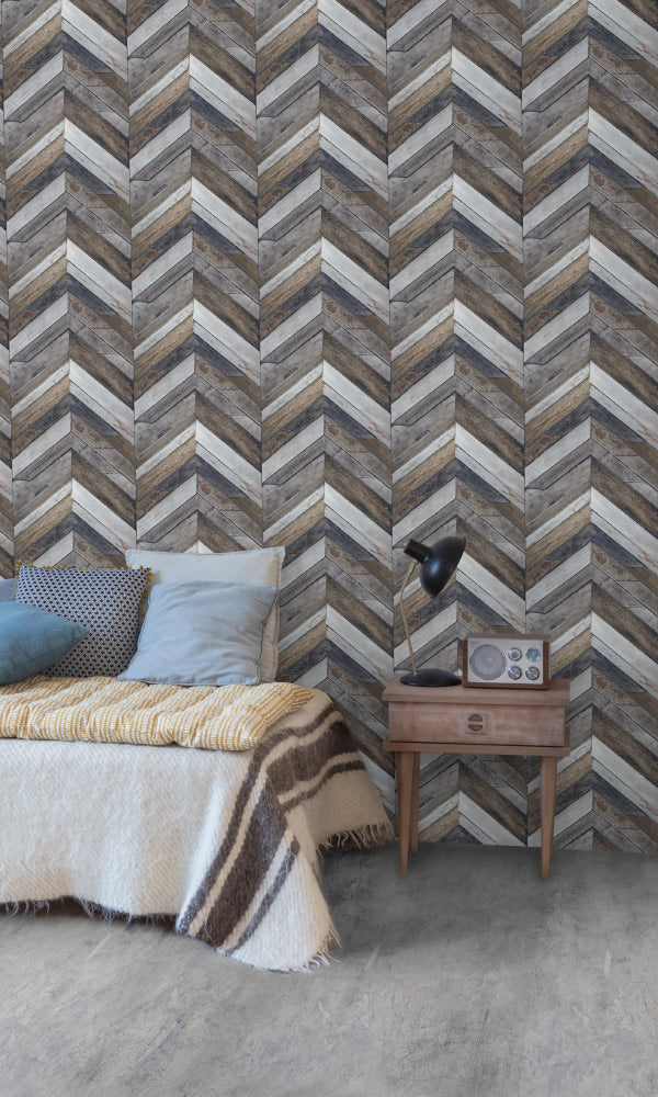 Brown & Blue Rough Herringbone Wallpaper R6699 - Textured Peel and Stick Wallpaper for Living Room, Bedroom, Office Decor