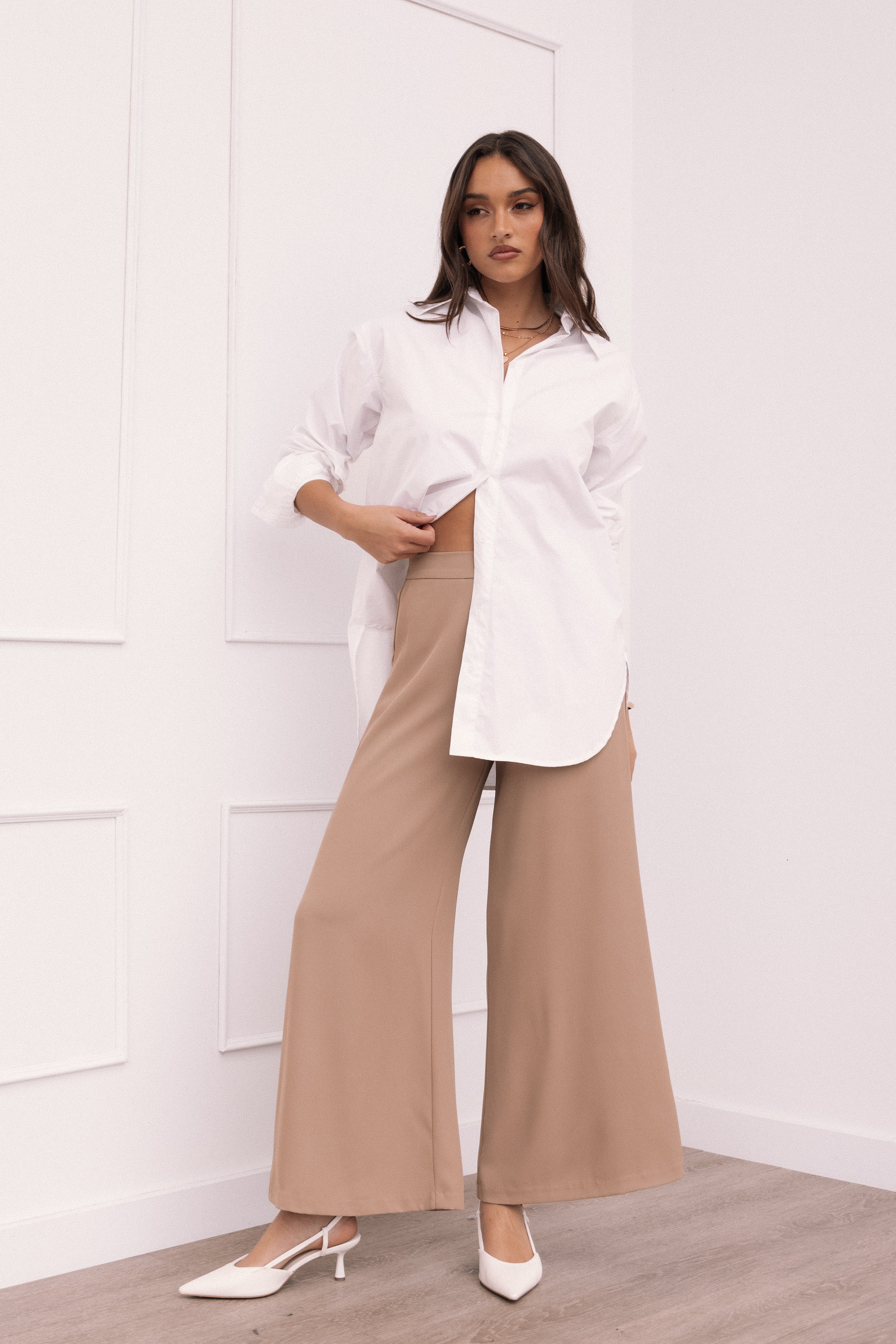 Laila Women's High-Waisted Tapered Pant in Taupe - Comfortable Office Wear & Casual Chic Outfits