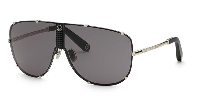 Philipp Plein SPP075M Oversized Black Mask Sunglasses for Men & Women - Trendy UV Protection Shield for Outdoor Sports, Driving & Fashion