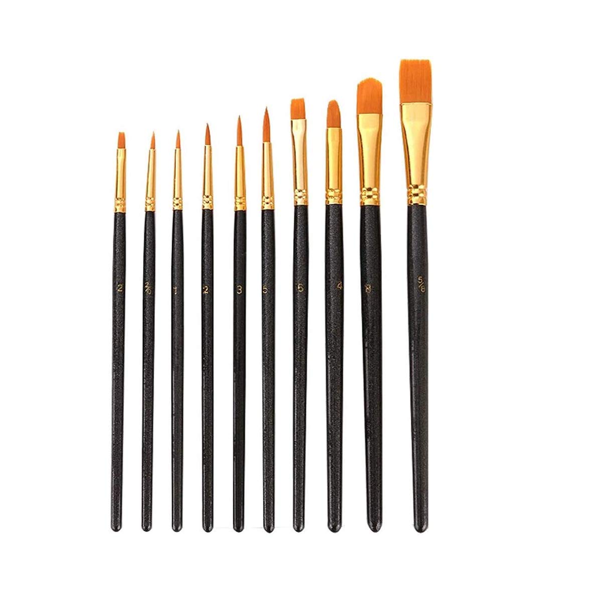 10pcs Professional Watercolor Oil Acrylic Paint Brushes Set - Flat Shader Tip for Artists, Craft, Nail & Face Painting - Perfect for Canvas, Paper & DIY Projects (Black)