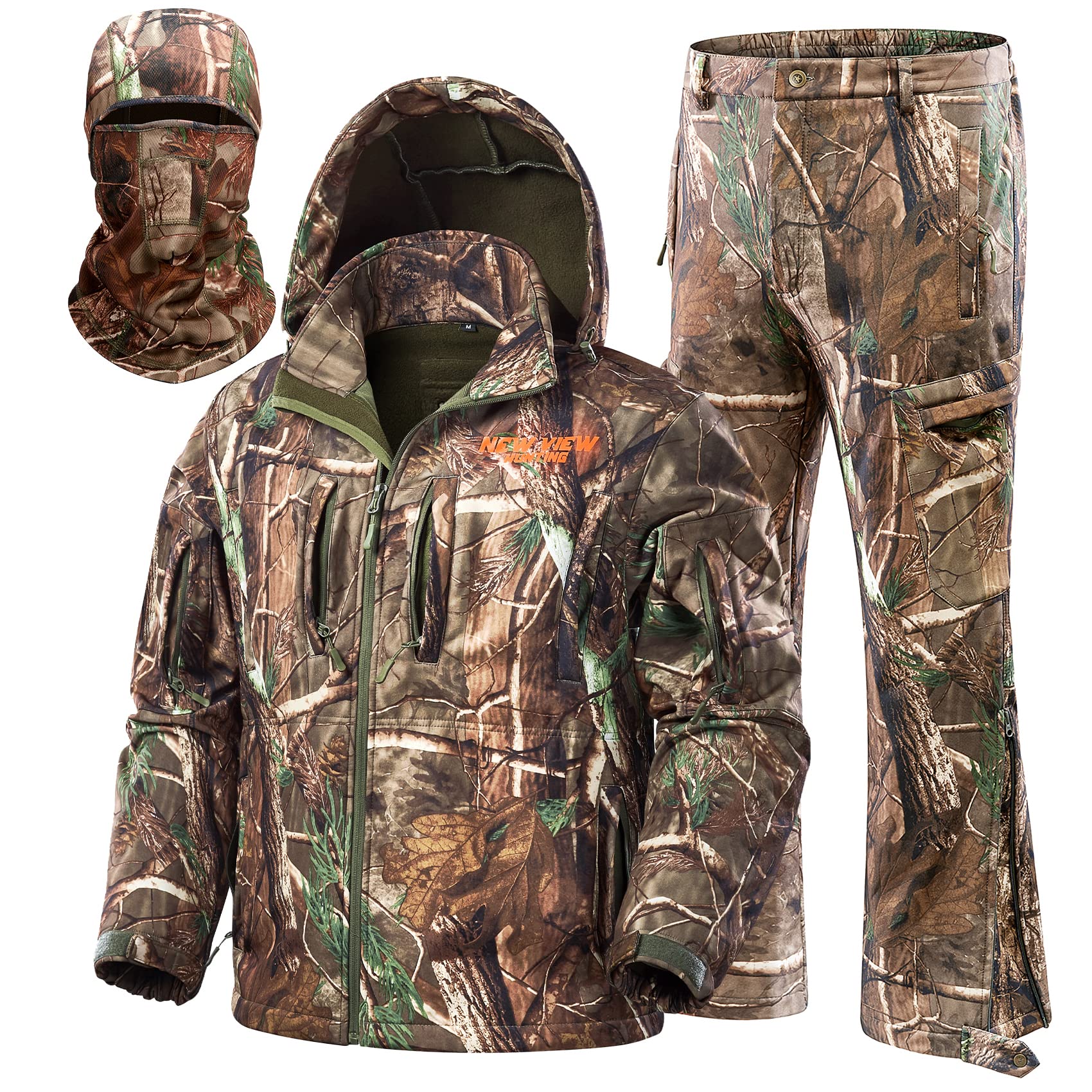 Silent Waterproof Hunting Jacket & Pants for Men - Camouflage Outdoor Gear for Duck, Deer Hunting | Durable All-Weather Hunting Clothes for Woodland Adventures