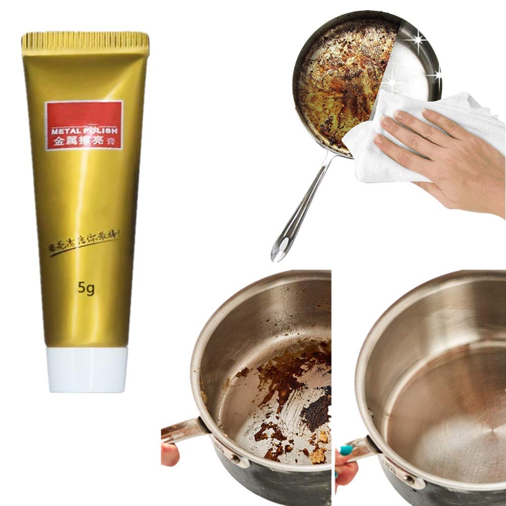 Premium Metal Polish Cream - Heavy Duty Rust Remover for Stainless Steel, Ceramic & Kitchen Appliances - Oven, Grill, Fridge, Dishwasher, Microwave & Range Hood Cleaner - Eliminates Fingerprints & Smudges (5g, 3-Pack) - Perfect for Deep Cleaning & Restoring Shine to Home & Commercial Kitchen Equipment
