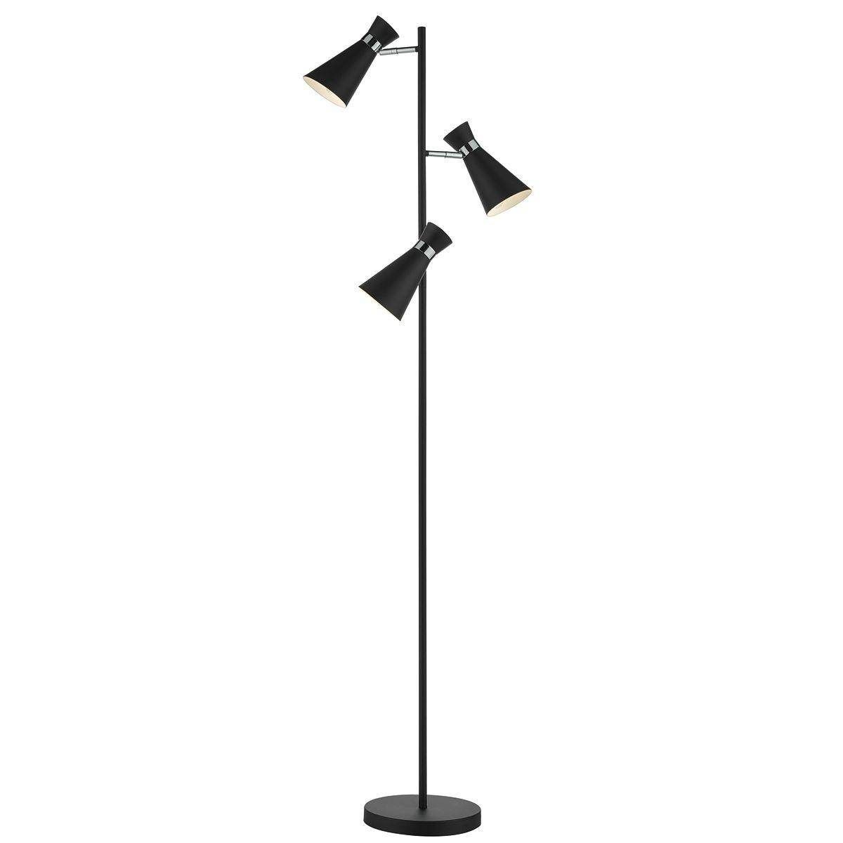 Ashworth 3-Light Modern Floor Lamp in Matt Black & Polished Chrome - Perfect for Living Room, Bedroom, or Office Lighting