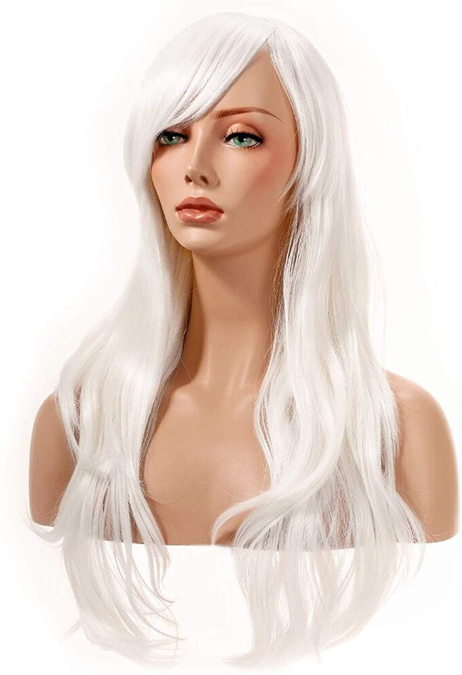 XZGDEN Heat Resistant 25-Inch Long Wavy Cosplay Wig with Bangs - Wine Red & Snow White Synthetic Hair Replacement for Women | Perfect for Parties, Halloween, Cosplay & Daily Fashion