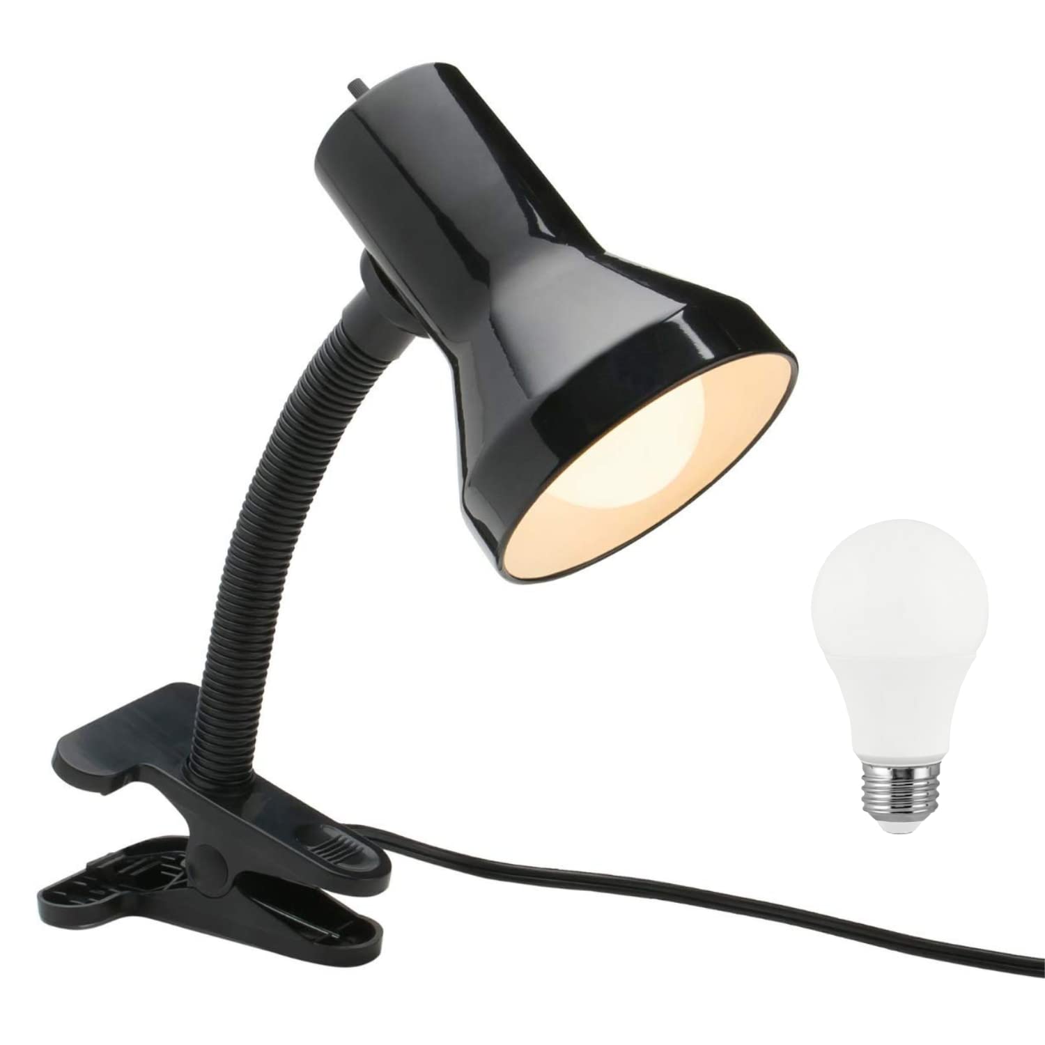 Xtricity LED Desk Lamp with Adjustable Gooseneck & Clamp Base - Energy Efficient Clip On Light for Office, Study, Reading & Crafting - Includes Bulb (Black)