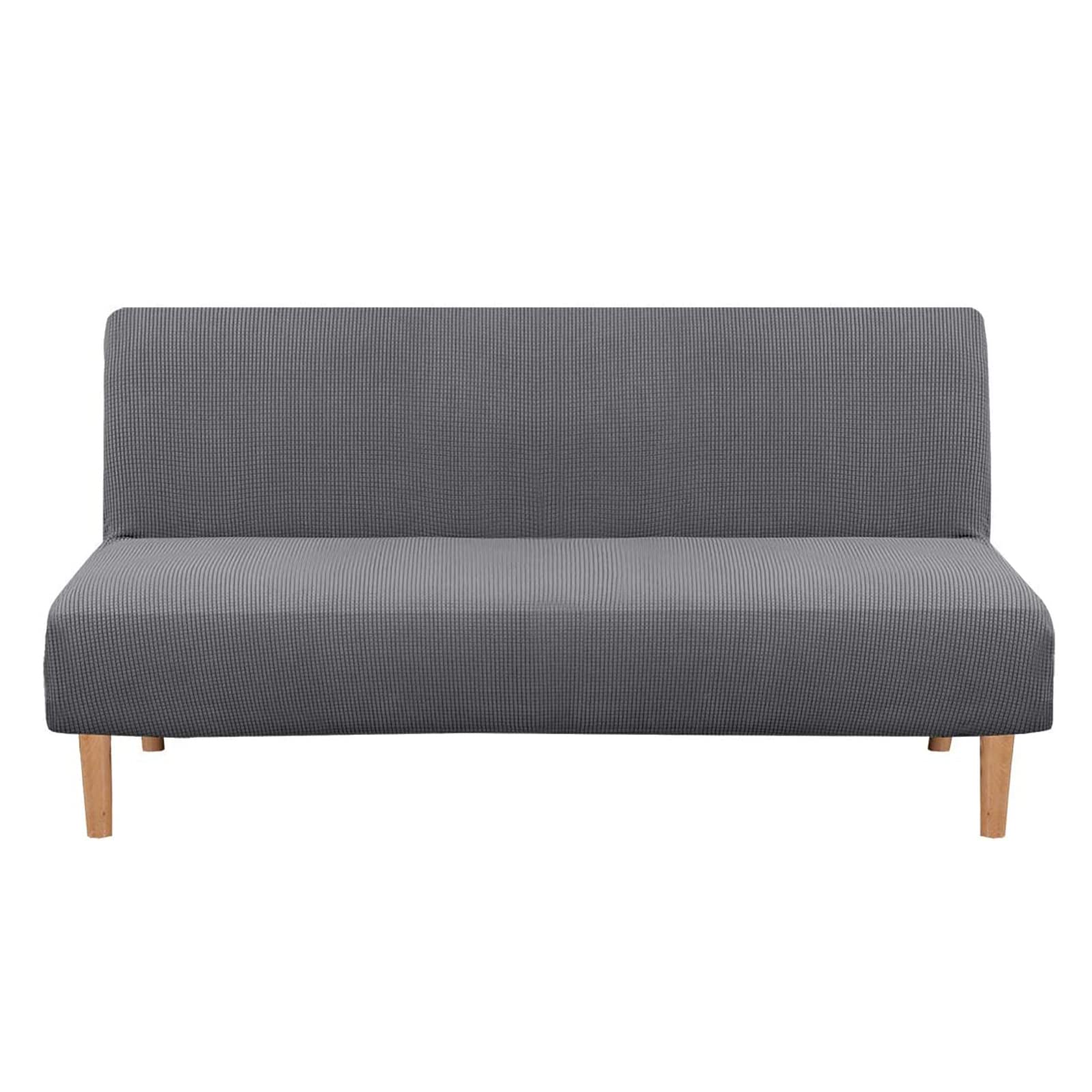 Stretch Sofa Slipcover - Armless Futon Cover with Elastic Bottom, Checked Jacquard Thickened Fabric, Universal Fit for Kids & Adults (Dark Gray) - Perfect for Living Room, Bedroom, Dorm & Home Decor