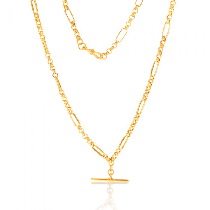 9ct Yellow Gold T Bar Pendant Necklace with 45cm Fancy Chain - Elegant Jewelry for Women, Perfect for Everyday Wear, Parties & Gifts