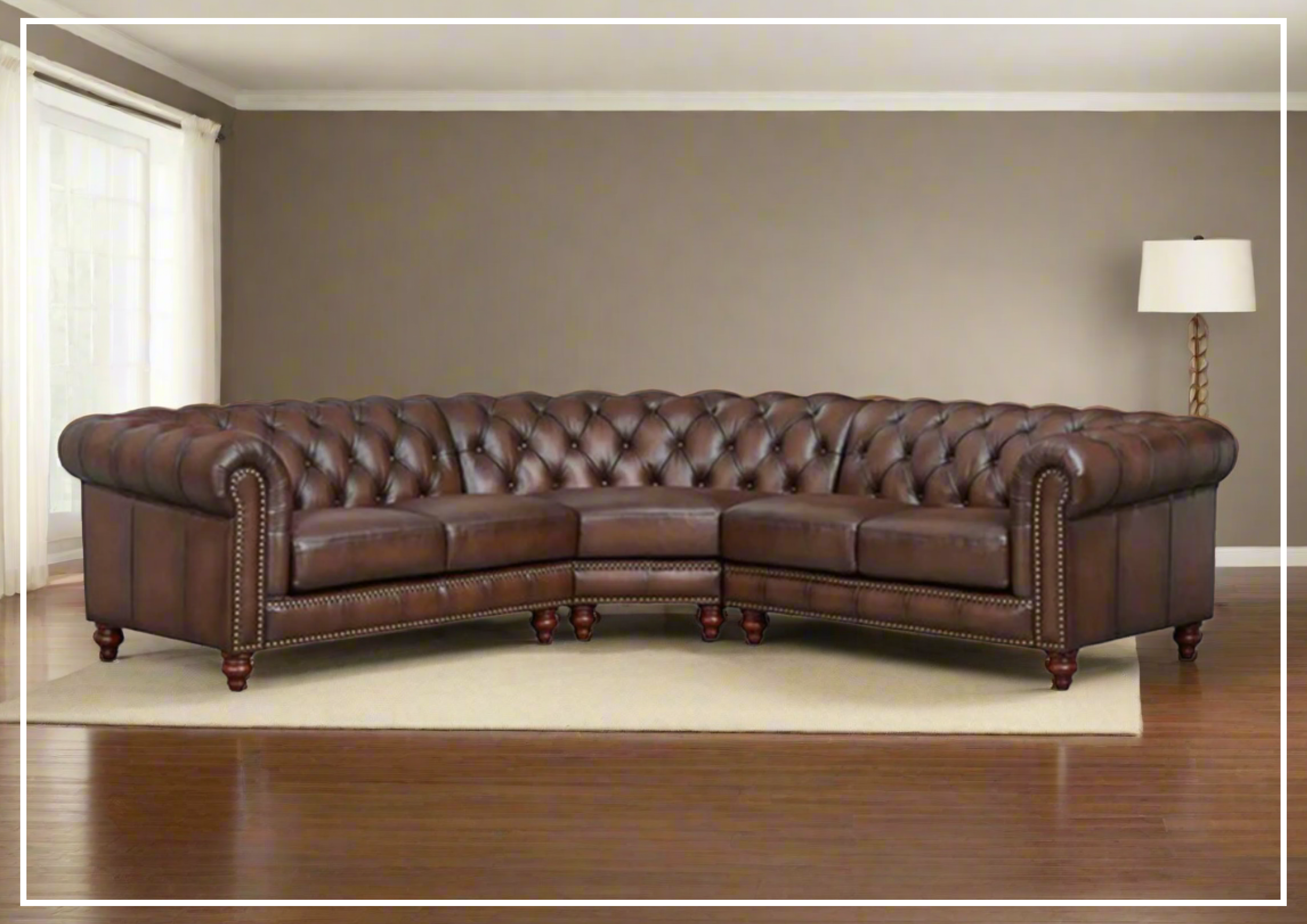 Premium Hydeline Alton Bay Leather Chesterfield L-Shaped Sectional Sofa with Nailhead Trim - Luxurious Living Room Furniture for Home Theater & Entertaining