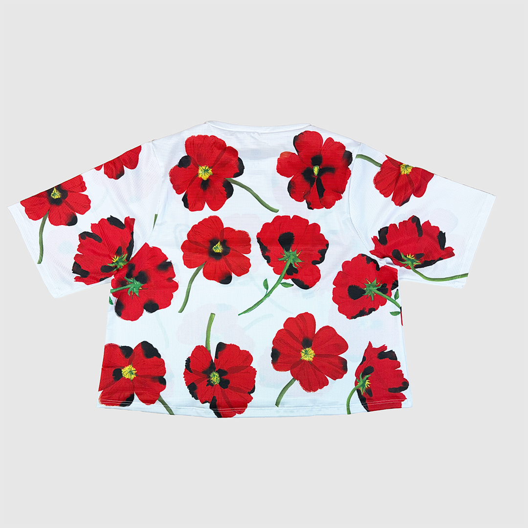 Red Poppies Women's Crop Top - Floral Print Summer T-Shirt for Casual Wear, Beach Outfits & Music Festivals