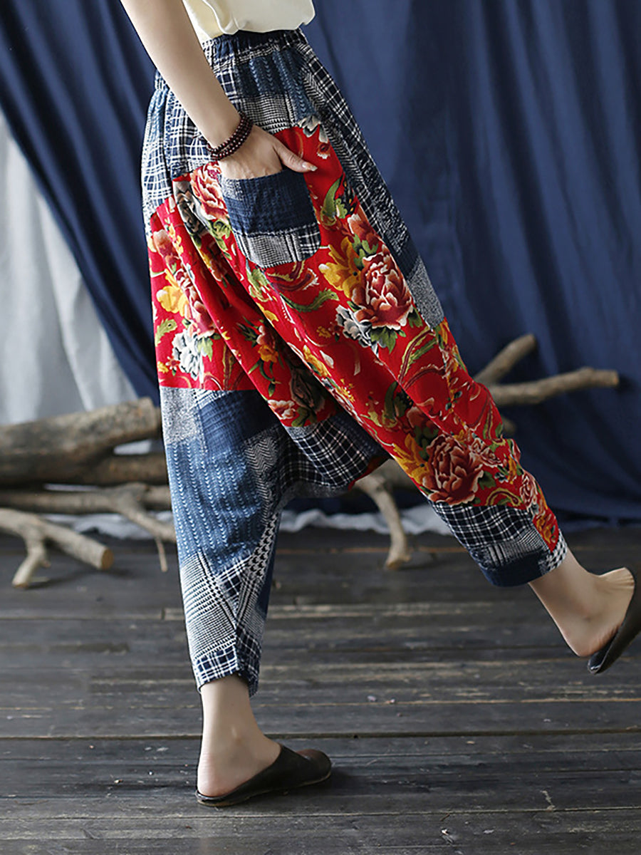 Plus Size Patchwork Plaid Women's Casual Elastic Waist Pants - Comfortable Stretchy Trousers for Work, Travel & Everyday Wear