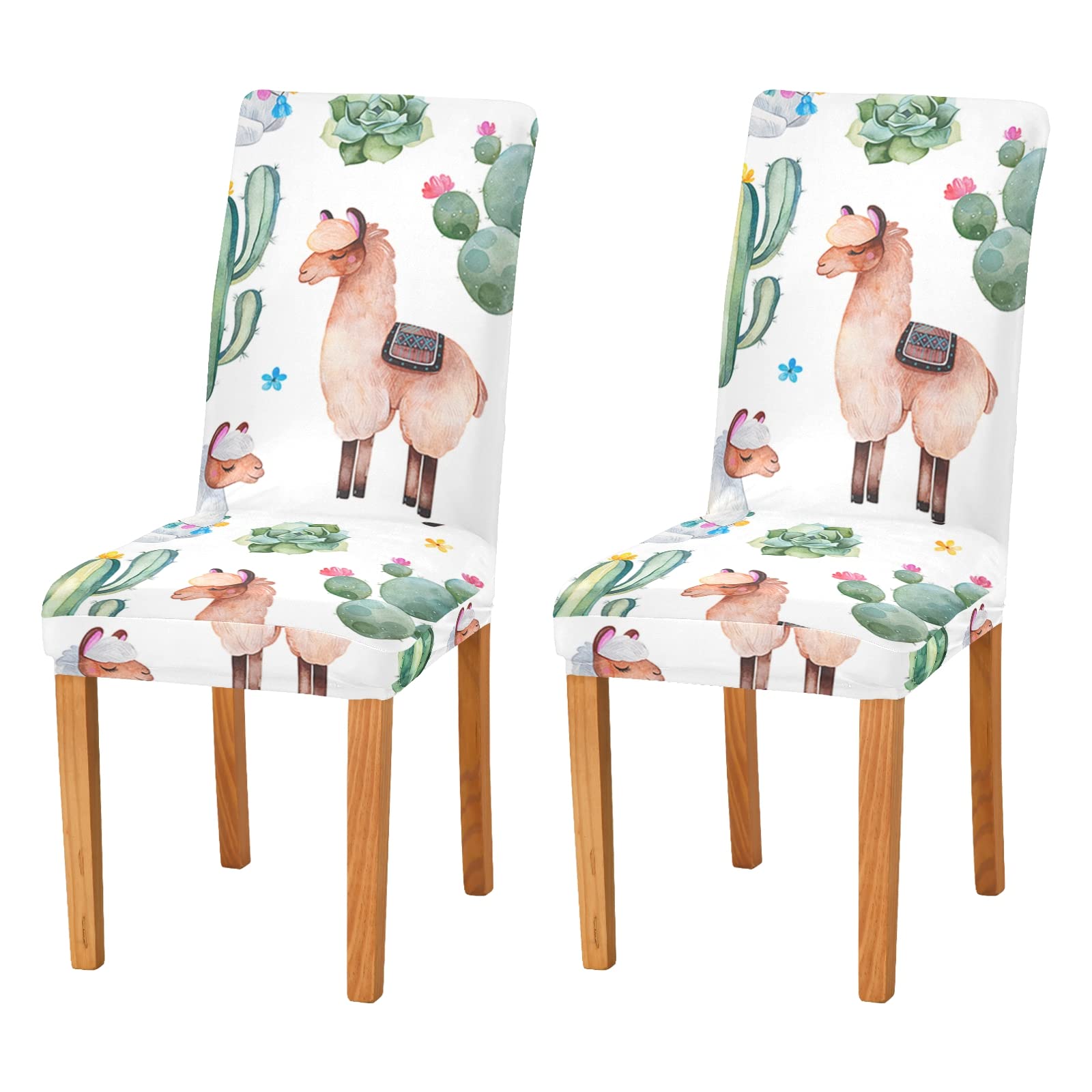 Stretch Llama Cactus Chair Covers Set of 2 - Spandex Dining Room Chair Slipcovers for Home Decor & Kitchen Furniture Protection | Perfect for Parties, Weddings & Everyday Use