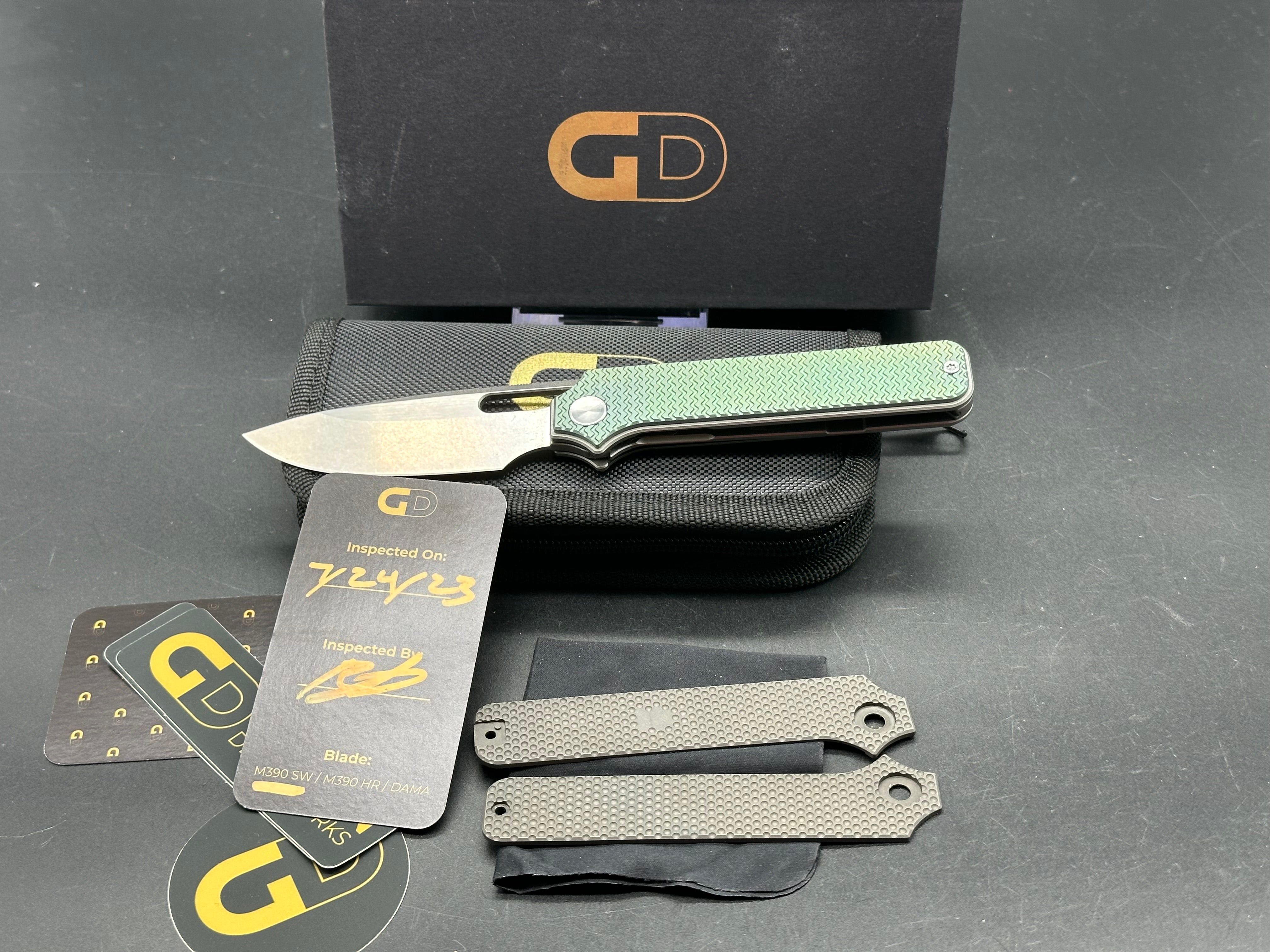 Premium Green Titanium Knife with M390 Blade - Golden Design - Includes Extra Scales - Perfect for Outdoor Camping, Survival & Everyday Carry (EDC)