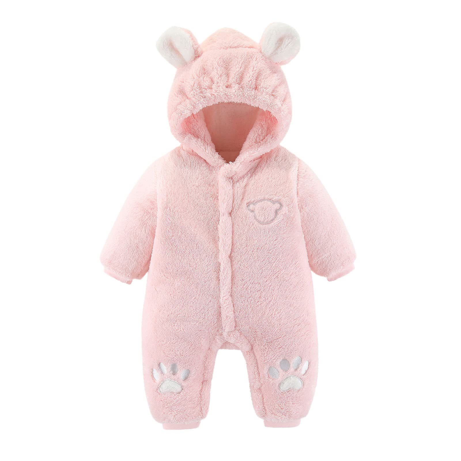 **Warm Flannel Bear Ears Romper for Baby Boys & Girls - Cozy Winter & Autumn Hooded Jumpsuit for Toddlers & Newborns - Perfect for Playdates, Photo Shoots & Holiday Outfits**