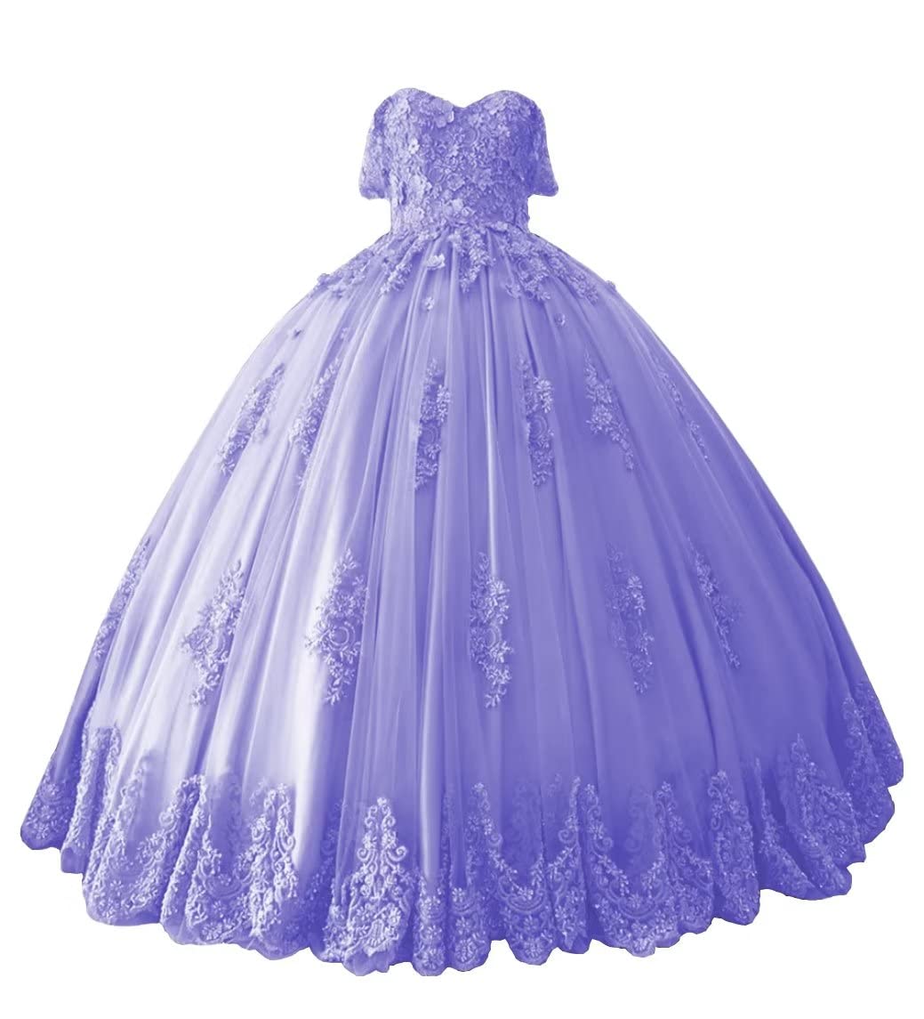 Elegant Mauuwy Women's Off-The-Shoulder Quinceañera Dress - Ball Gown with Puffy Lace Appliques & Tulle Skirt for Prom, Sweet 16, Wedding & Special Occasions
