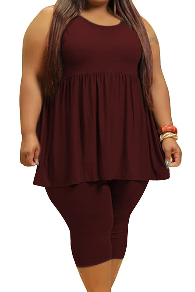 VKVKA Women's Plus Size Striped 2-Piece Set - Tank & Shorts for Casual & Sportswear