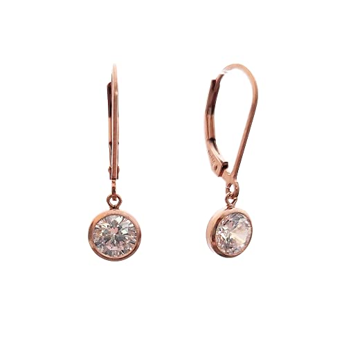 14K Rose Gold Filled Cubic Zirconia Leverback Earrings for Women - Elegant Dangle Hoop Earrings for Party, Wedding & Everyday Wear