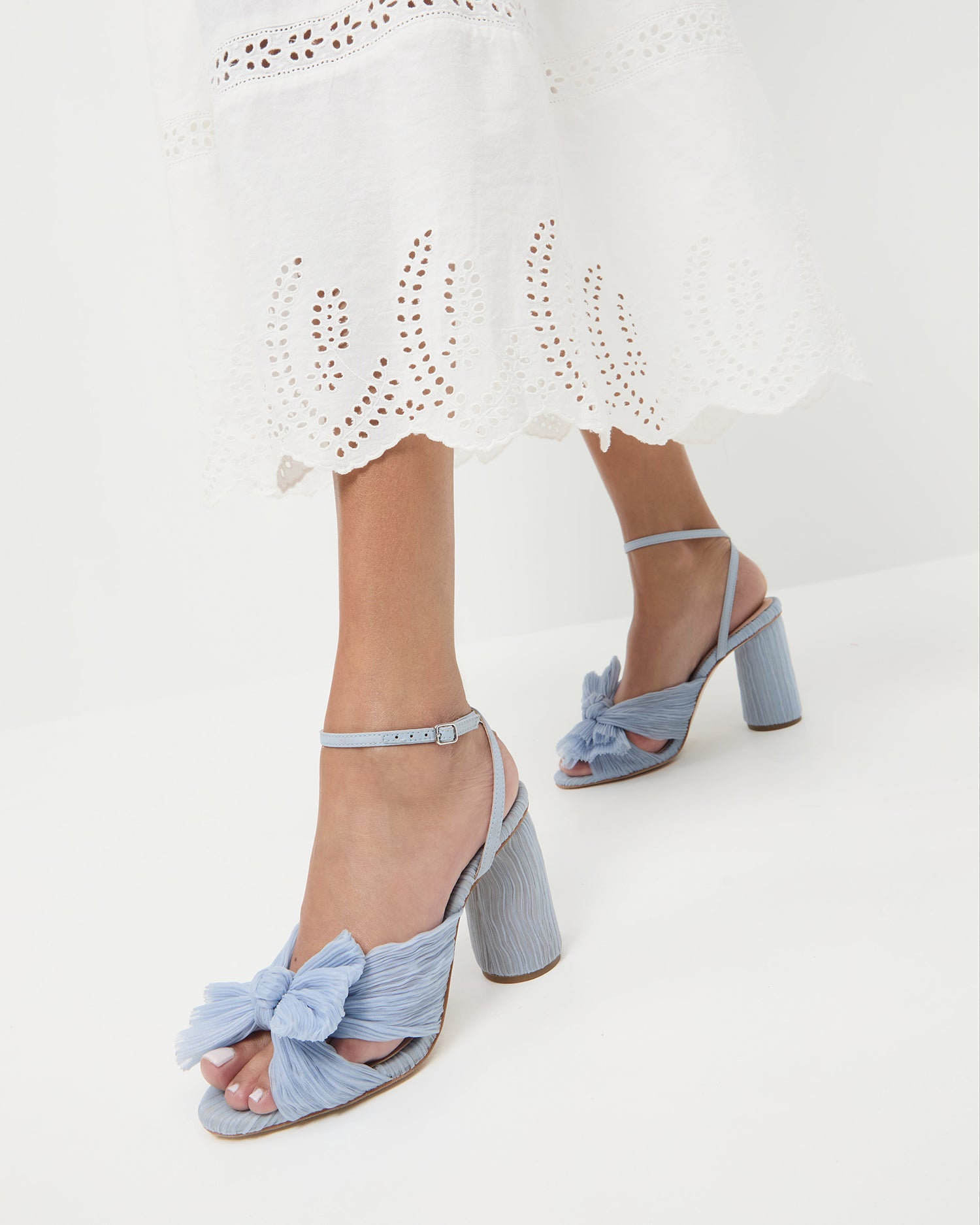 Camellia Blue Pleated Bow Heel - Elegant Women's Dress Shoes for Weddings, Parties & Special Occasions