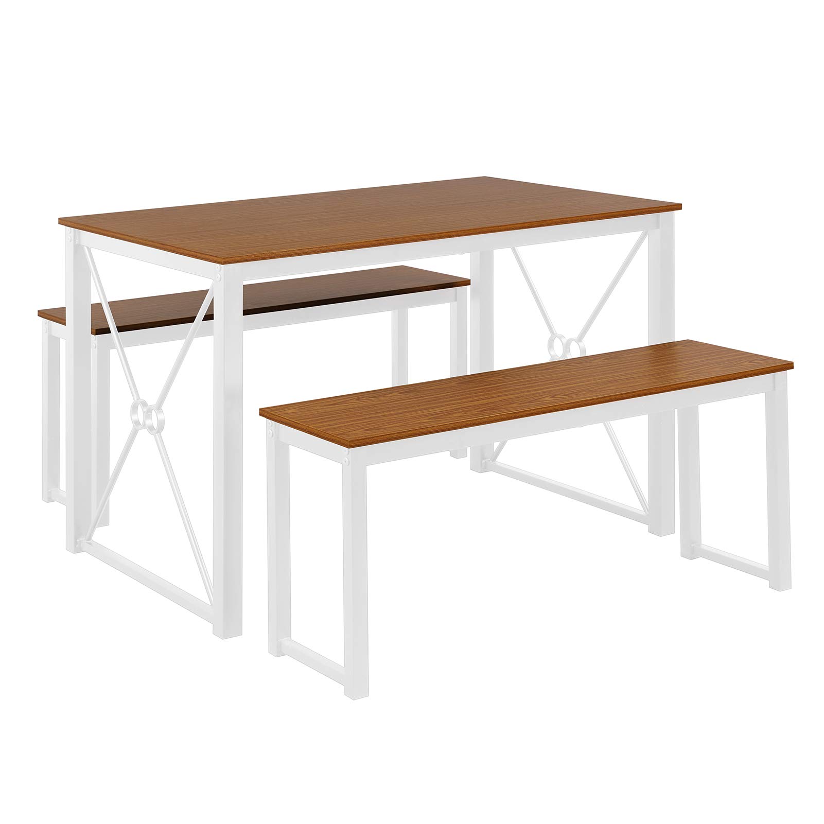Modern Simple MDF Dining Table Set with 2 Benches - Dark Brown Kitchen & Living Room Furniture for Home & Restaurant Decoration | Perfect for Small Spaces, Apartments & Dining Areas