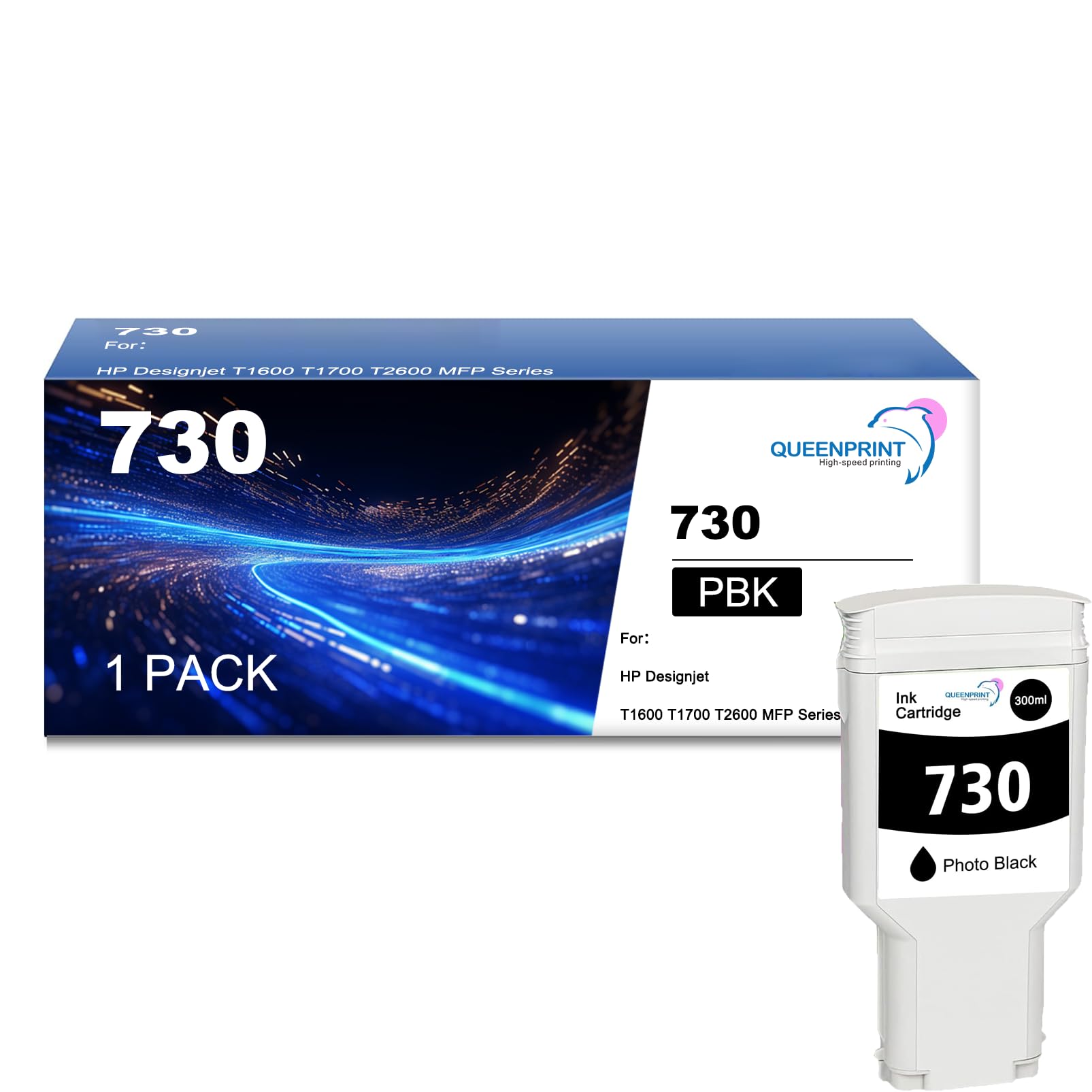 QUEENPRINT Remanufactured 730 PBK Ink Cartridge - Compatible with HP Designjet T1600/T1700/T2600 Series Printers | Replacement for 730 Photo Black Ink | High-Quality Printer Ink (1 Pack) | Perfect for Large Format Printing, Architectural Drawings & Photo Lab Quality Outputs