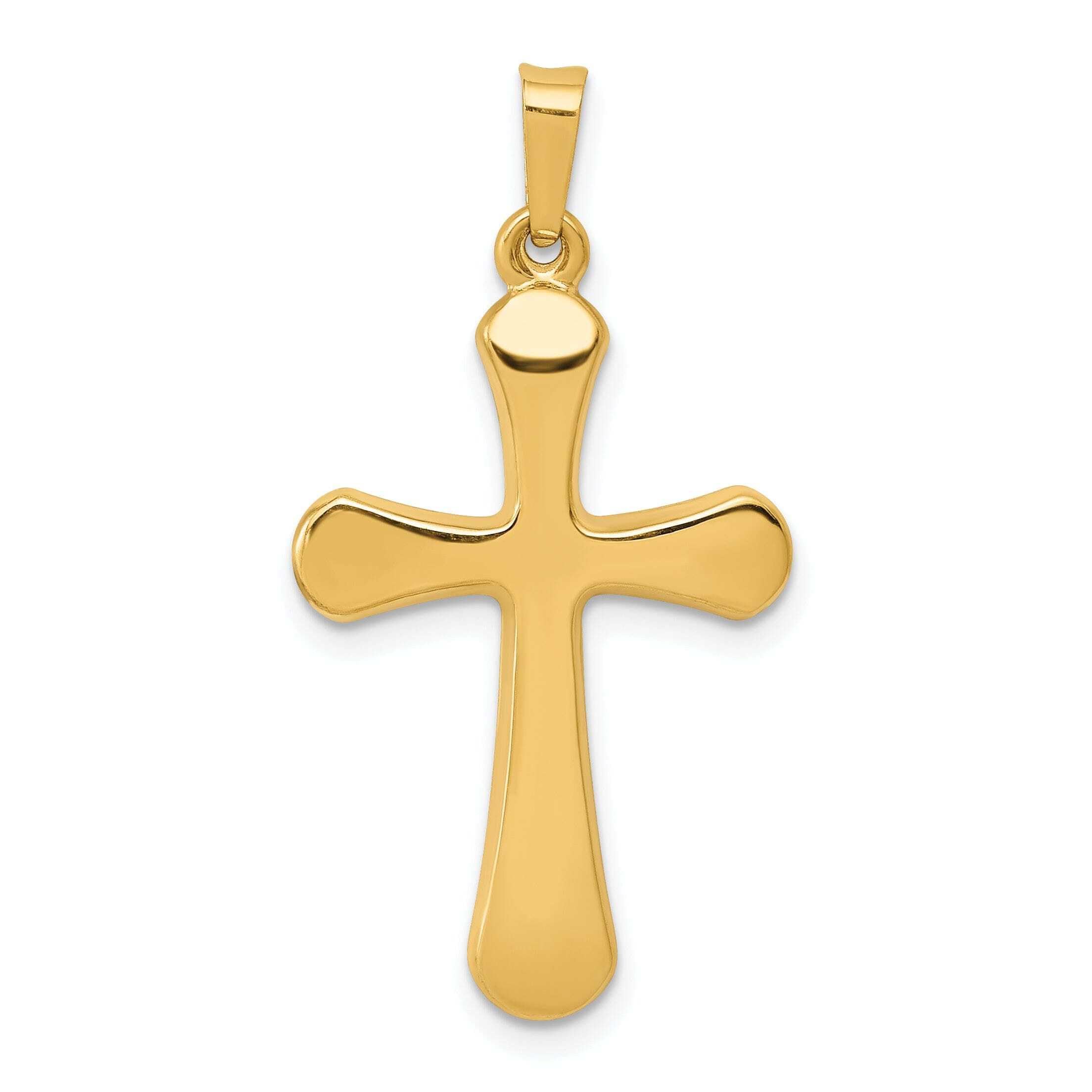 14K Yellow Gold Polished Rounded Cross Pendant Necklace for Women - Elegant Religious Jewelry Gift for Baptism, Confirmation & Everyday Wear