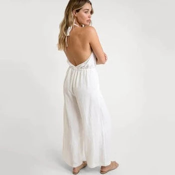 Amara Halter Jumpsuit for Women - White Summer Romper with Adjustable Straps | Beachwear, Party Outfit, Vacation Dress