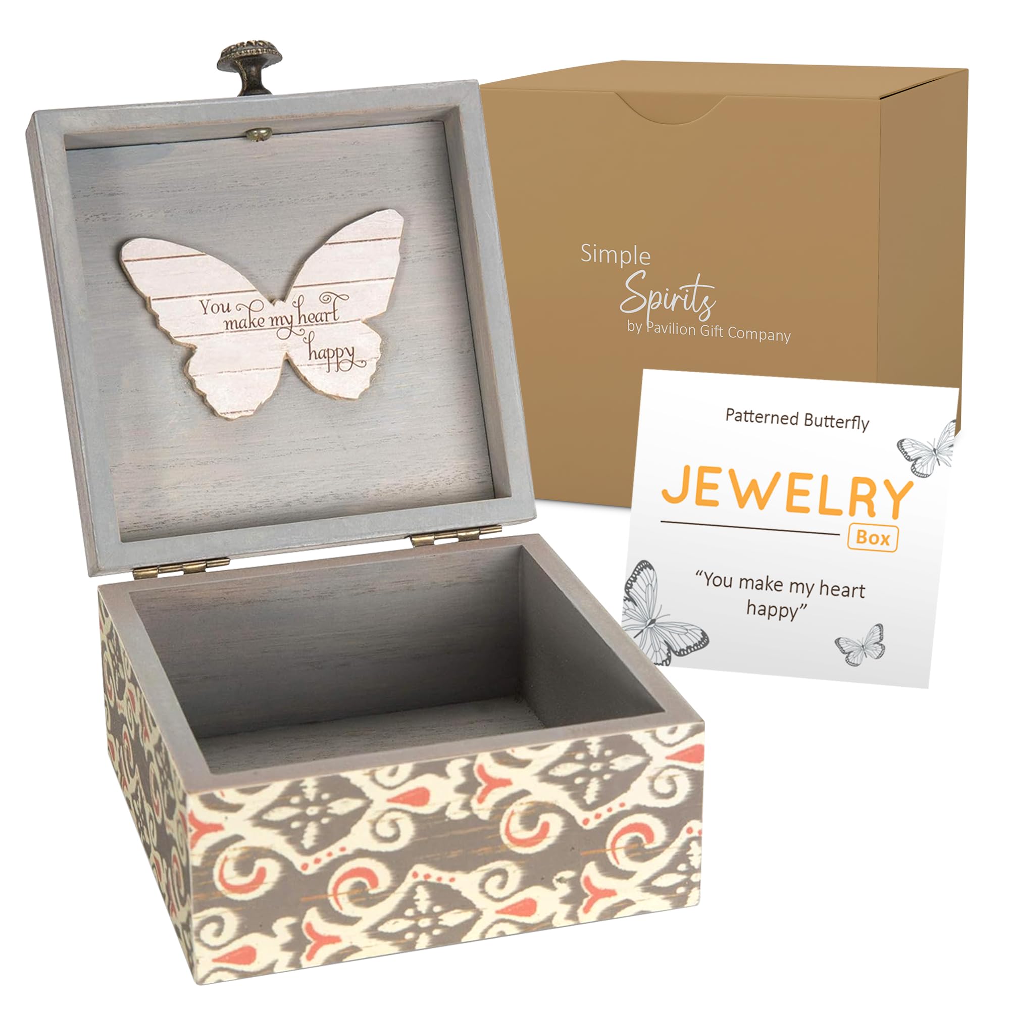 Pavilion 'Simple Spirits Butterfly' 41102 - Wooden Hinged Keepsake Box with Elegant Pattern & Printed Message - Perfect Gift for Friends & Loved Ones - Jewelry Organizer, Cosmetic Storage & Trinket Holder for Bedroom, Bathroom & Dresser Decor