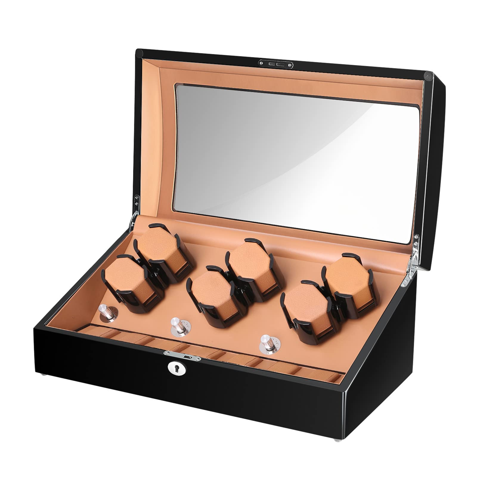 Sepano Automatic Watch Winder for 6 Watches with 7 Storage Slots - Ultra Quiet Motor Wooden Watch Winding Box for Men & Women | Perfect for Watch Collection Display & Safe Storage at Home/Office