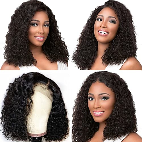 Brazilian Virgin Human Hair 13x4 Lace Front Wig - Short Curly Bob Deep Wave 150% Density for Black Women | Glueless, Pre-Plucked with Baby Hair, Free Part (16 Inch, Natural Color) | Perfect for Daily Wear, Parties & Special Occasions