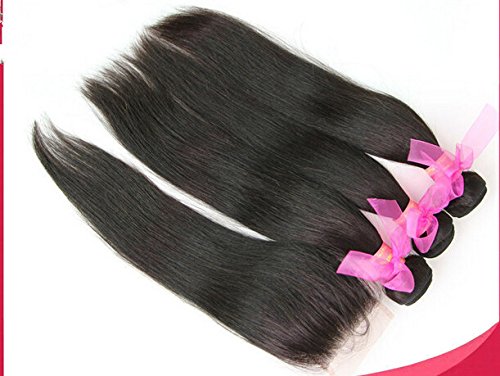 8A Grade Straight Indian Virgin Hair Bundles with Free Lace Closure - 3 Bundles (12