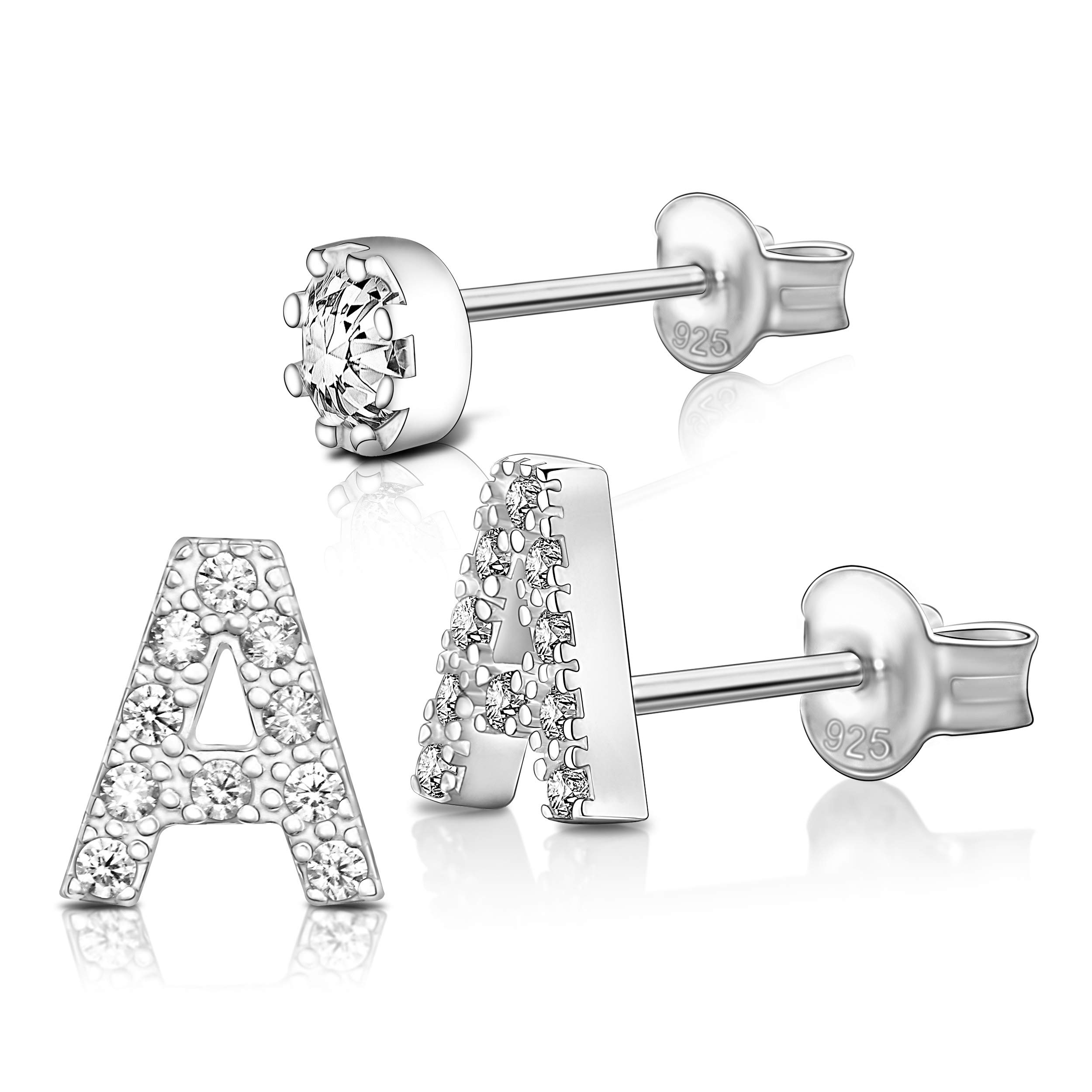 ELEGANZIA Initial Earrings for Women - Sterling Silver Nickel Free Alphabet Letter Stud Earrings A-Z, Hypoallergenic Jewelry Gift for Mom, Girlfriend, Daughter - Perfect for Birthdays, Anniversaries & Everyday Wear