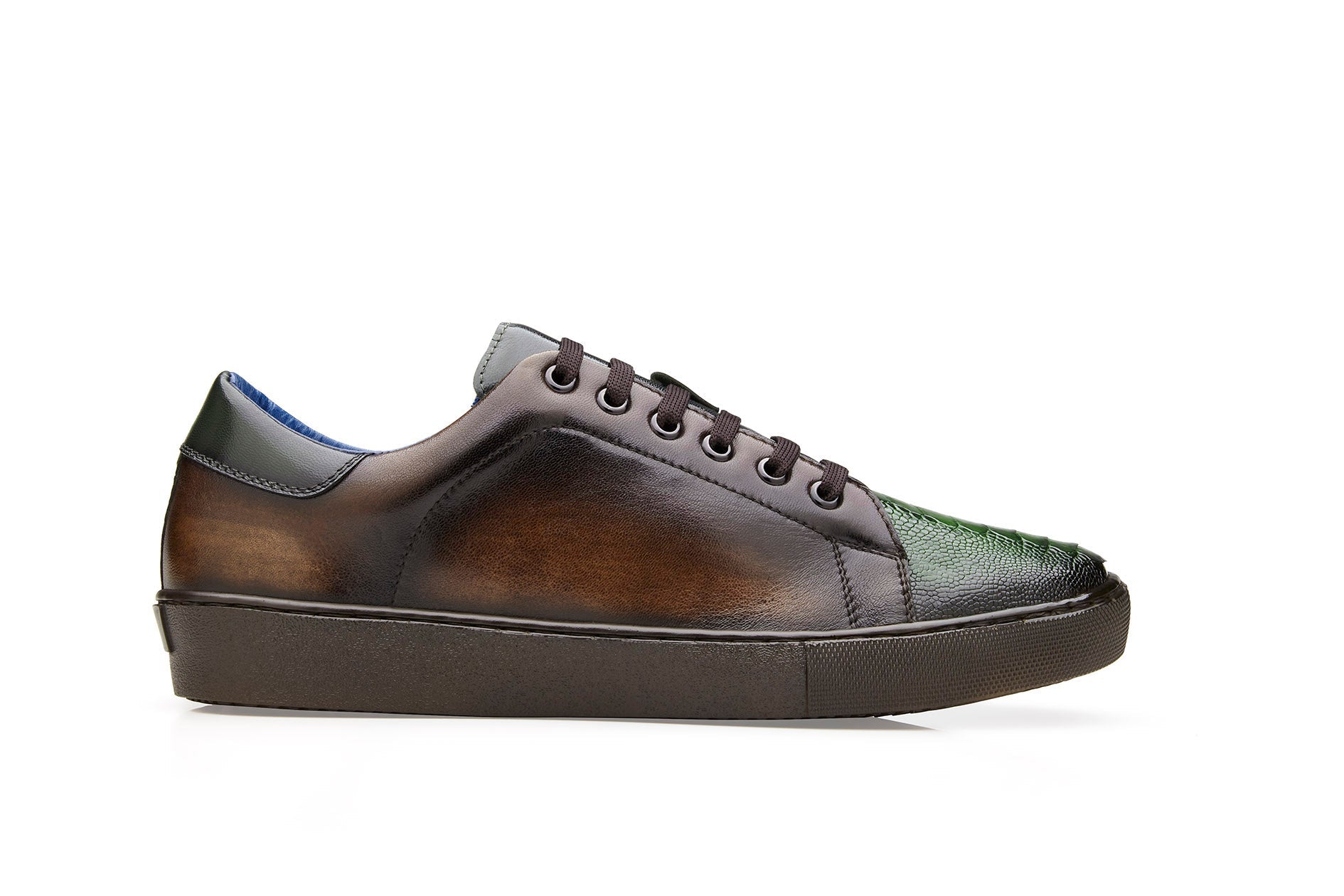 Belvedere Genuine Ostrich Leather & Italian Calfskin Sneakers - Chocolate Brown/Forest Green Y31 - Premium Comfort Shoes for Men | Perfect for Casual Wear, Office & Outdoor Activities