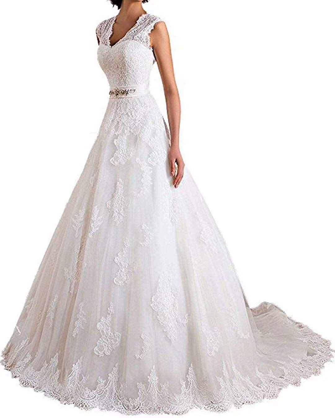 Elegant Sleeveless Open Back Wedding Dress with Lace Applique - Perfect for Brides, Beach Weddings & Romantic Ceremonies